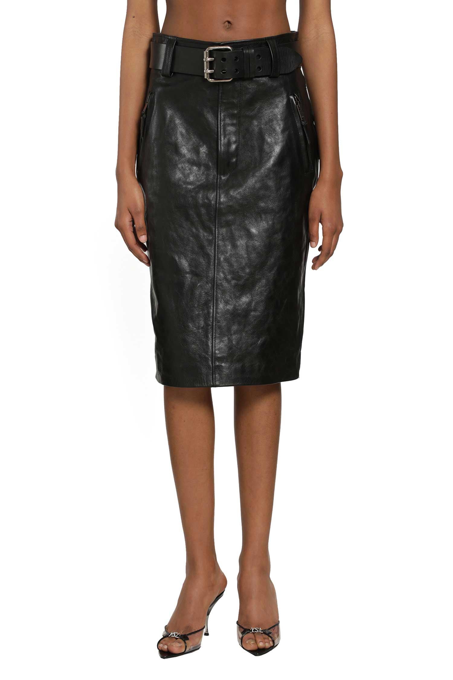 Belted Pencil Skirt In Creased Leather Saint laurent – Гарантія оригінальності – вид ззаду
