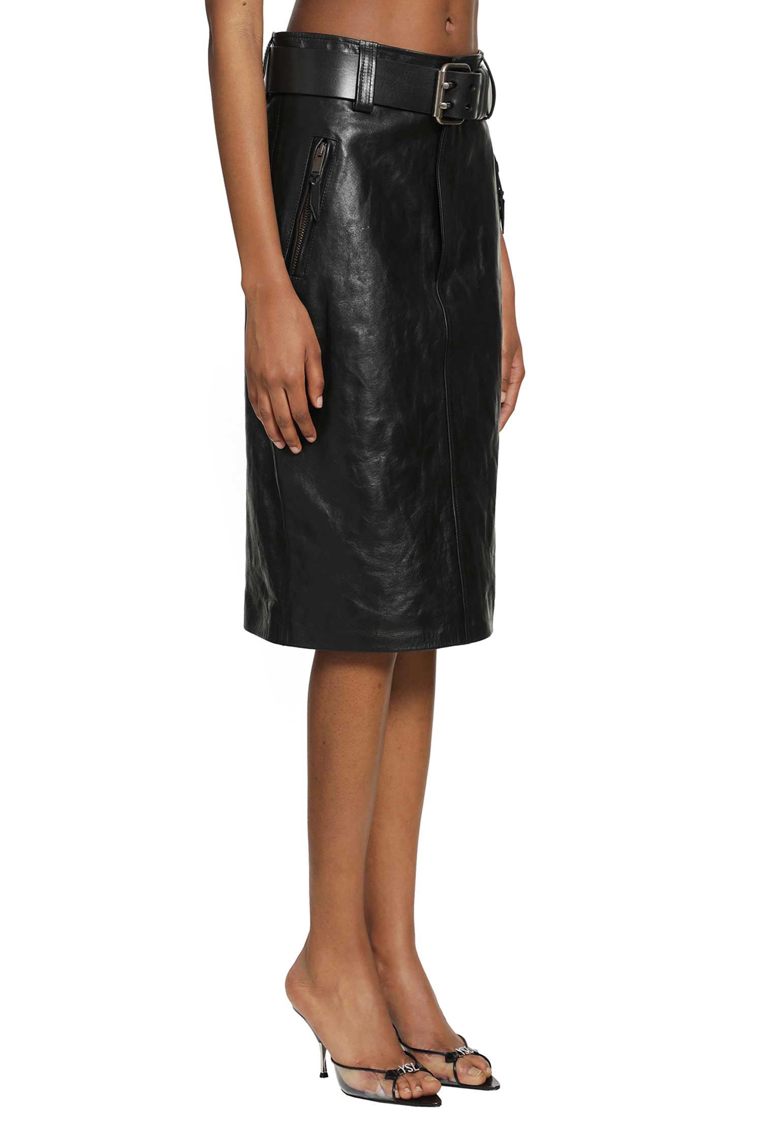 Belted Pencil Skirt In Creased Leather Saint laurent – Гарантія оригінальності – детальний вид