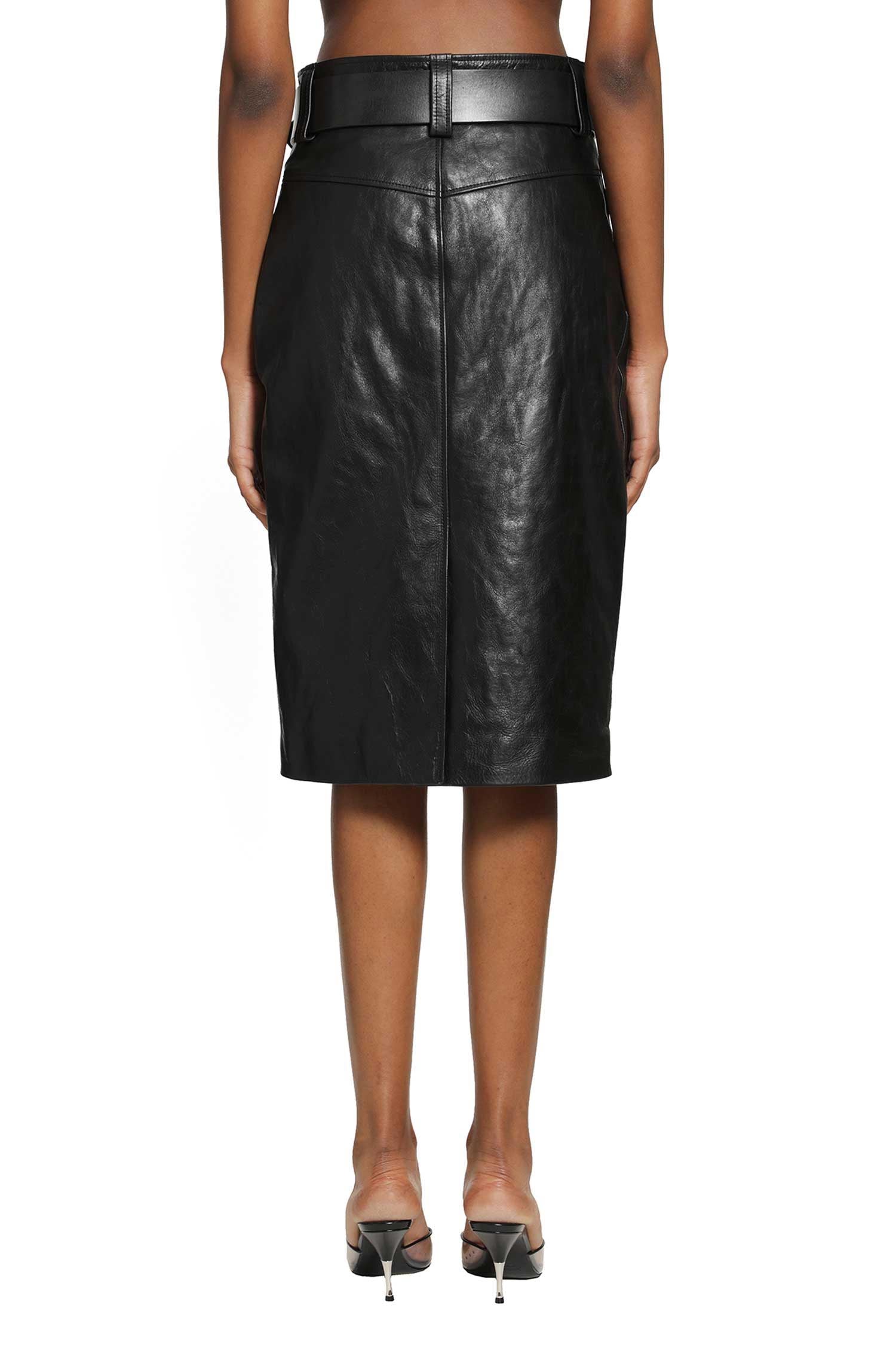 Belted Pencil Skirt In Creased Leather Saint laurent – Гарантія оригінальності – збільшений вид