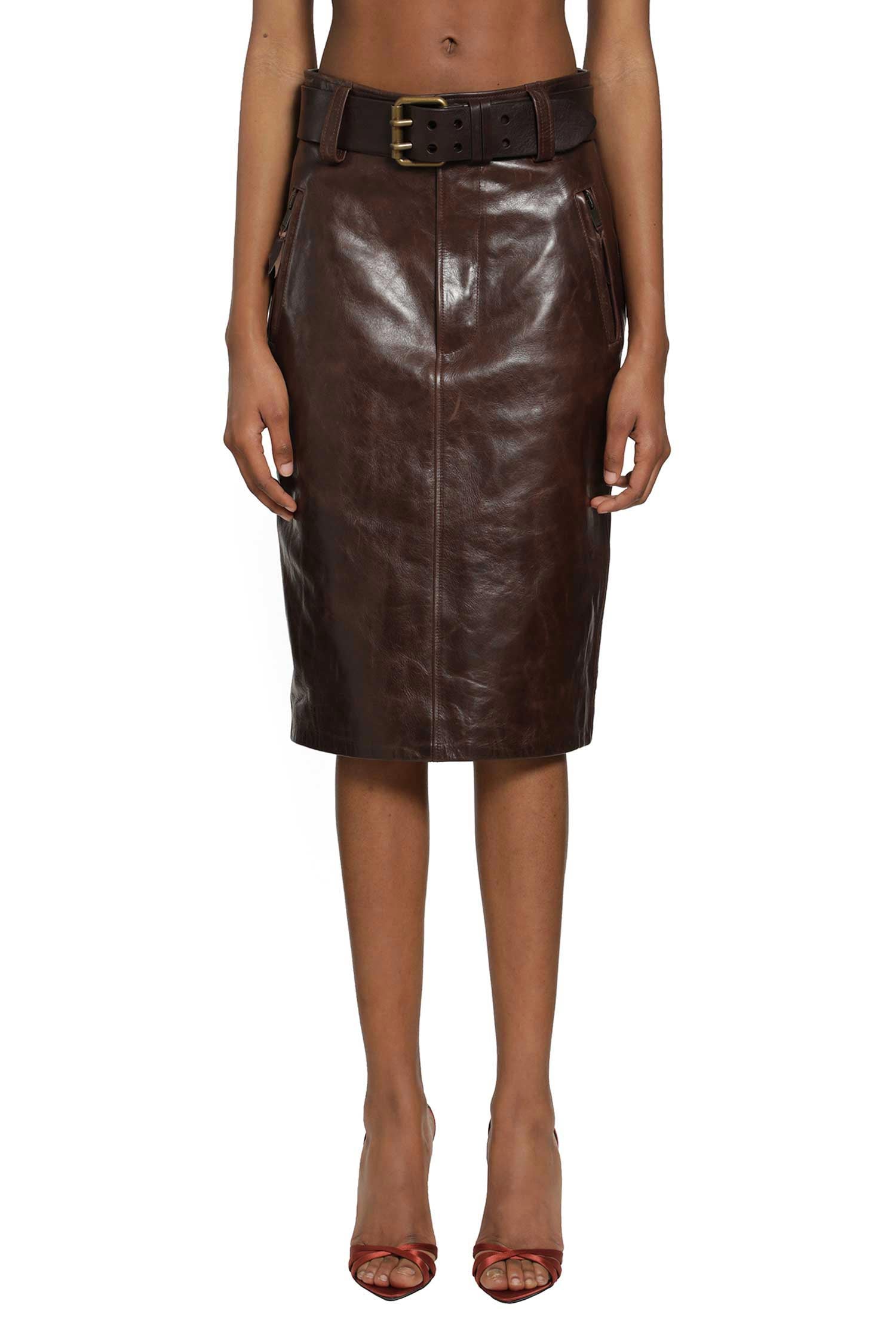 Belted Pencil Skirt In Creased Leather Saint laurent – Гарантія оригінальності – вид ззаду