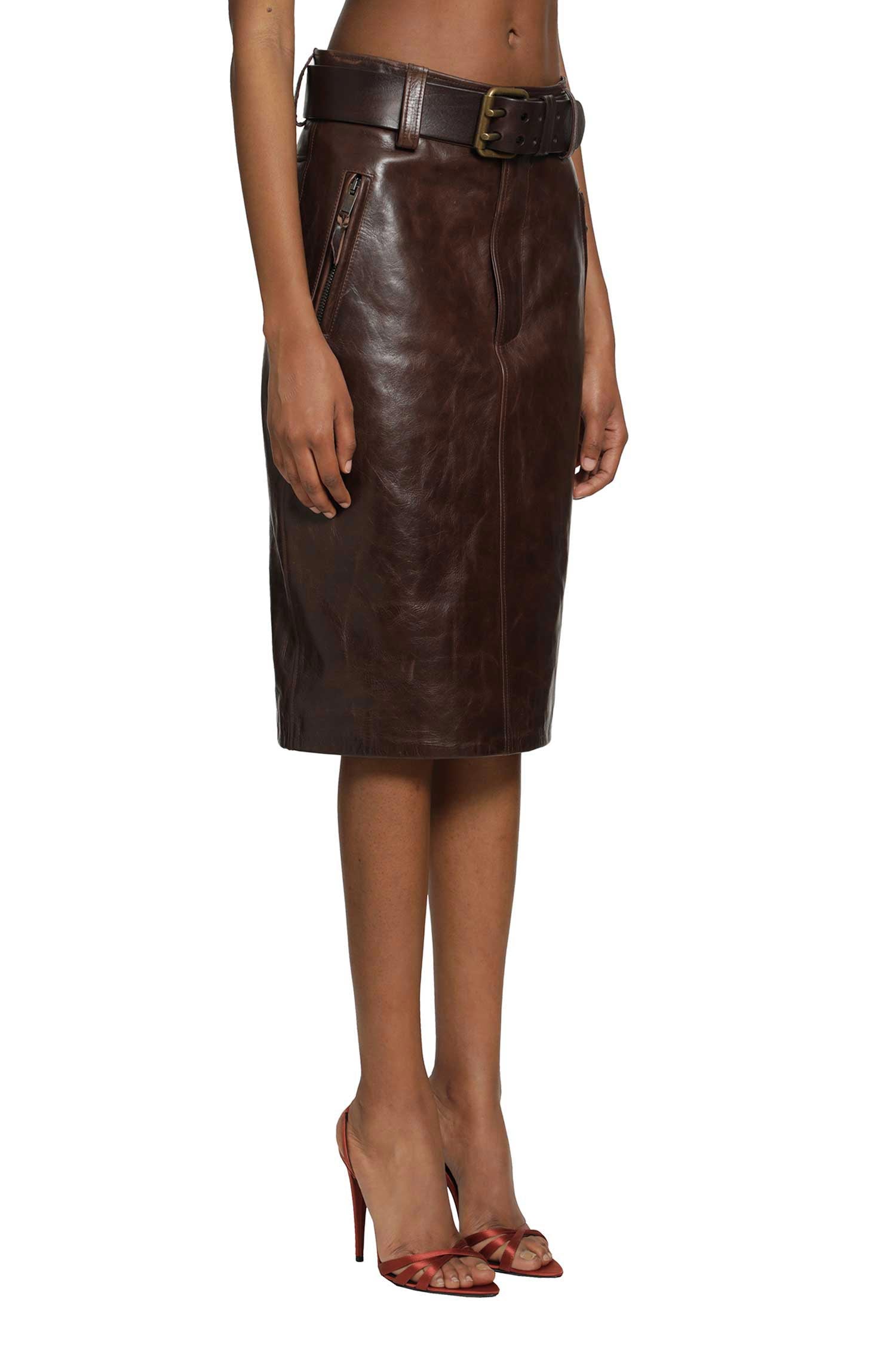 Belted Pencil Skirt In Creased Leather Saint laurent – Гарантія оригінальності – детальний вид
