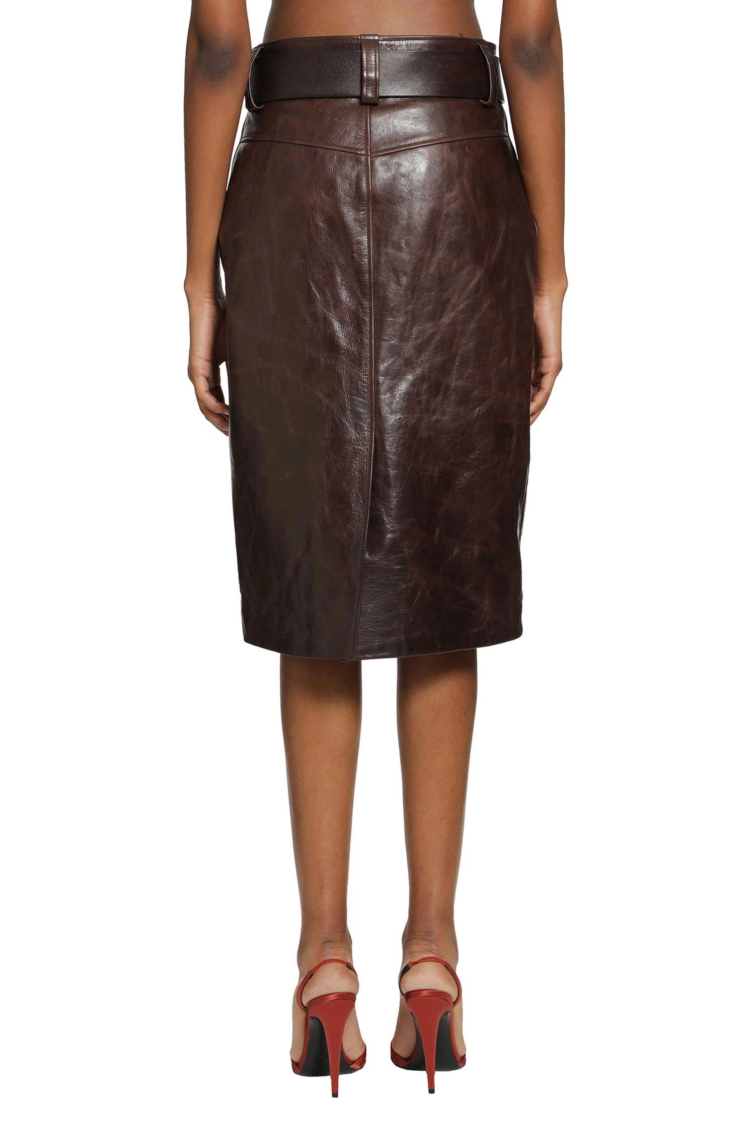 Belted Pencil Skirt In Creased Leather Saint laurent – Гарантія оригінальності – збільшений вид