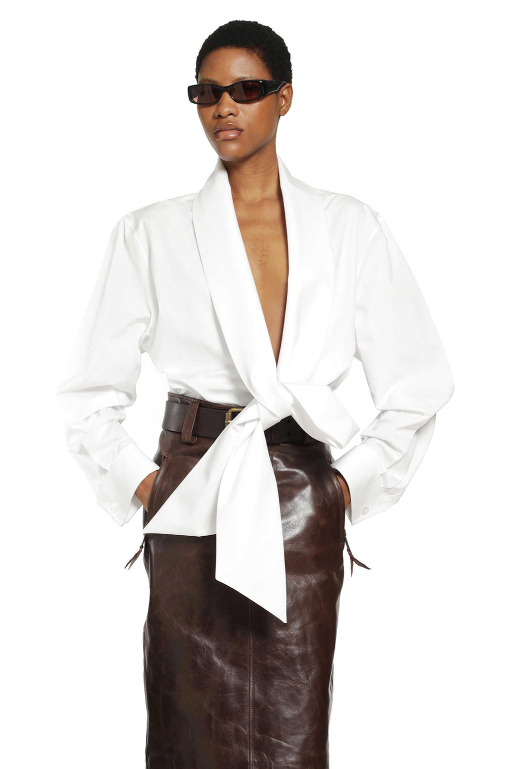 Lavallière Shirt In Cotton Poplin Saint laurent оригінал – Купити в Україні – боковий вид