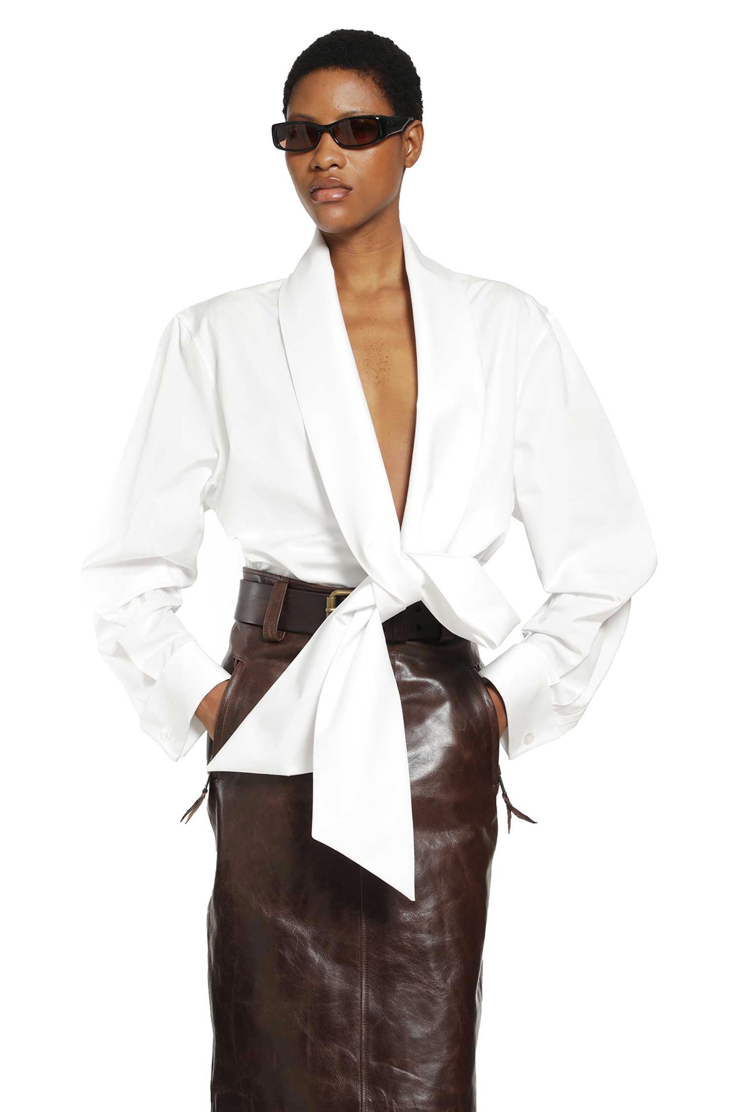 Lavallière Shirt In Cotton Poplin Saint laurent оригінал – Купити в Україні – боковий вид