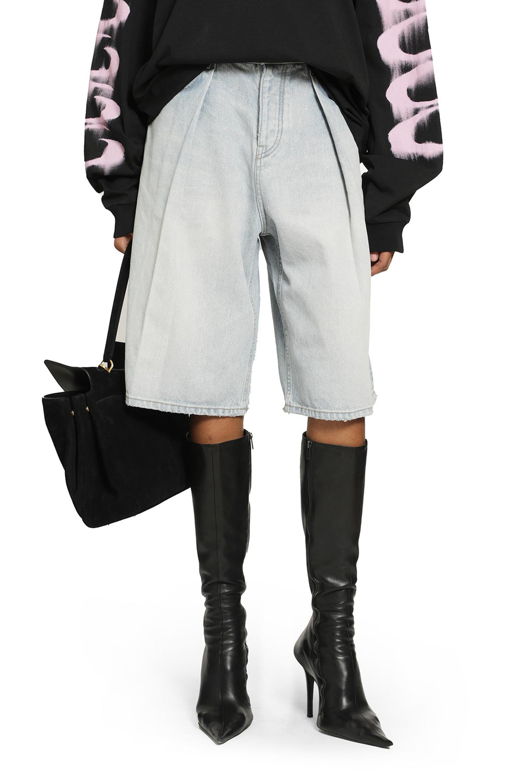 Pleated Denim Shorts Balenciaga оригінал – Купити в Україні – боковий вид