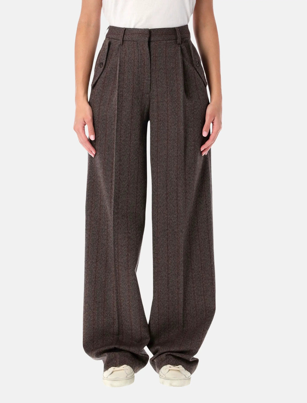 Brown Pinstripe Wool Wide-Leg Trousers Golden goose – Гарантія оригінальності – боковий вид