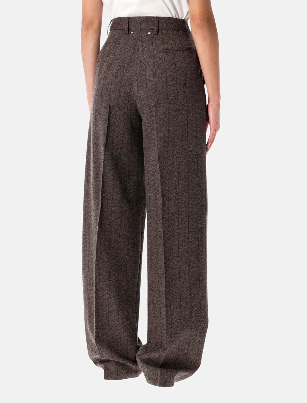 Brown Pinstripe Wool Wide-Leg Trousers Golden goose – Гарантія оригінальності – вид ззаду