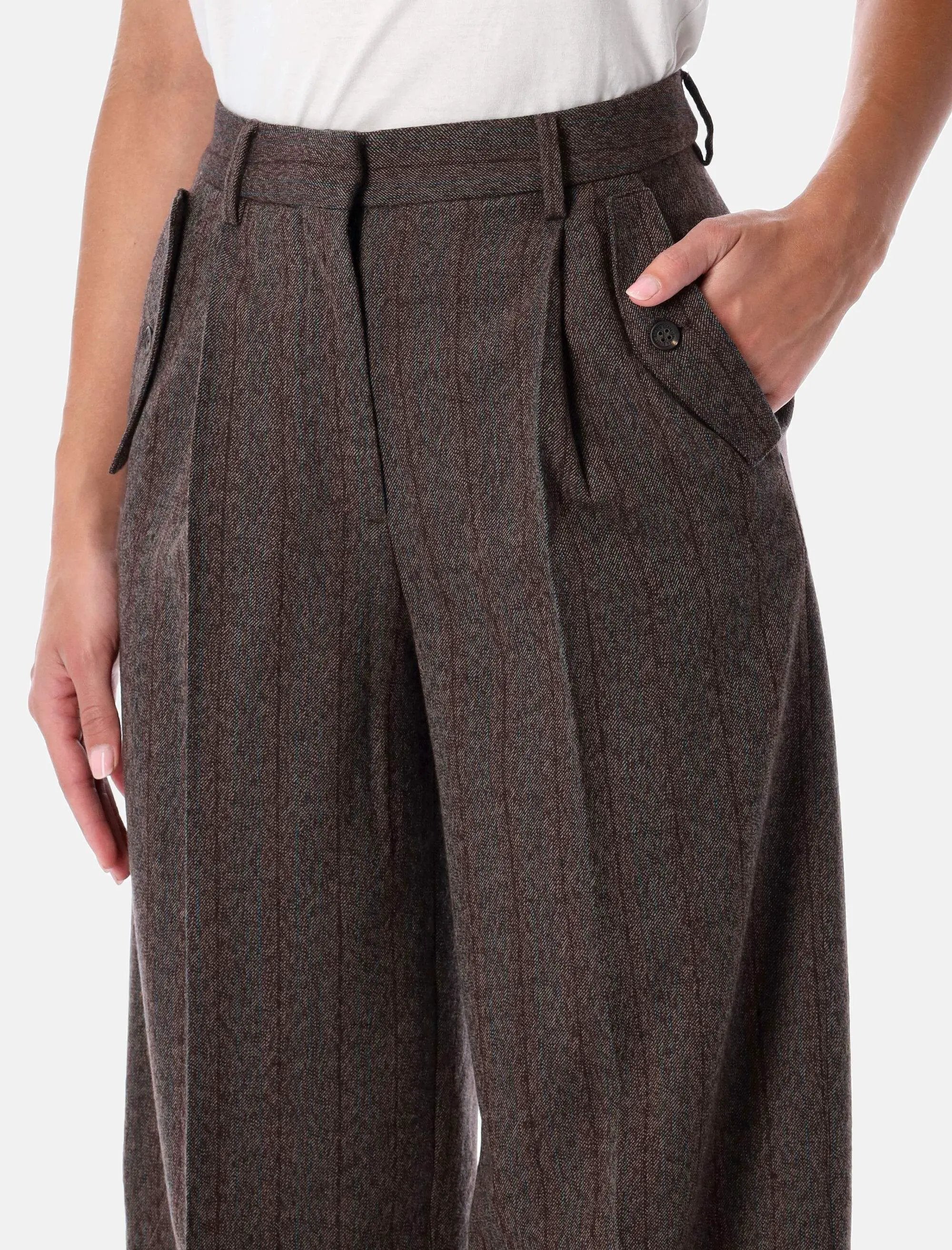 Brown Pinstripe Wool Wide-Leg Trousers Golden goose – Гарантія оригінальності – детальний вид