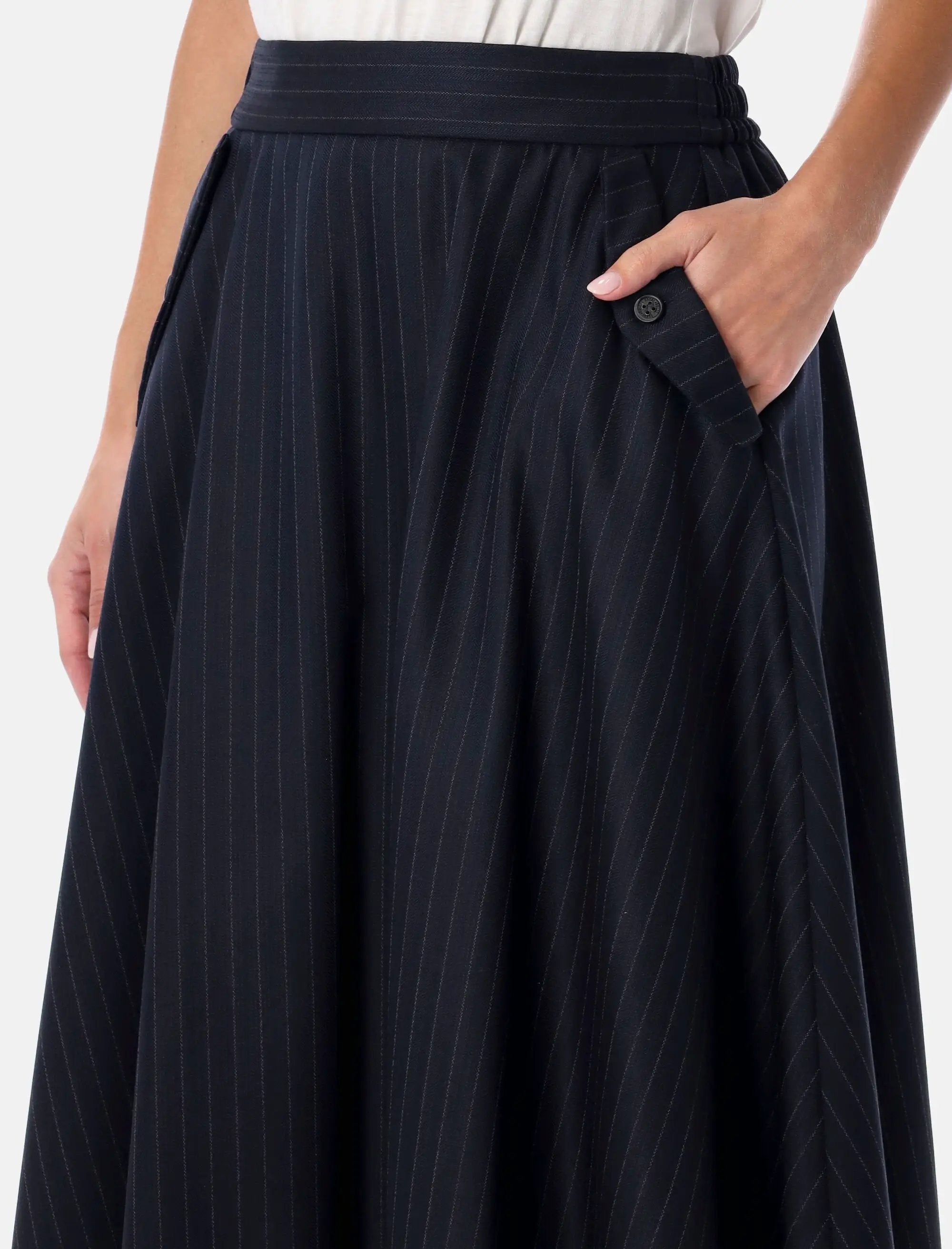 Navy Blue Wool Pint Striped MIDI Skirt Golden goose – Гарантія оригінальності – детальний вид