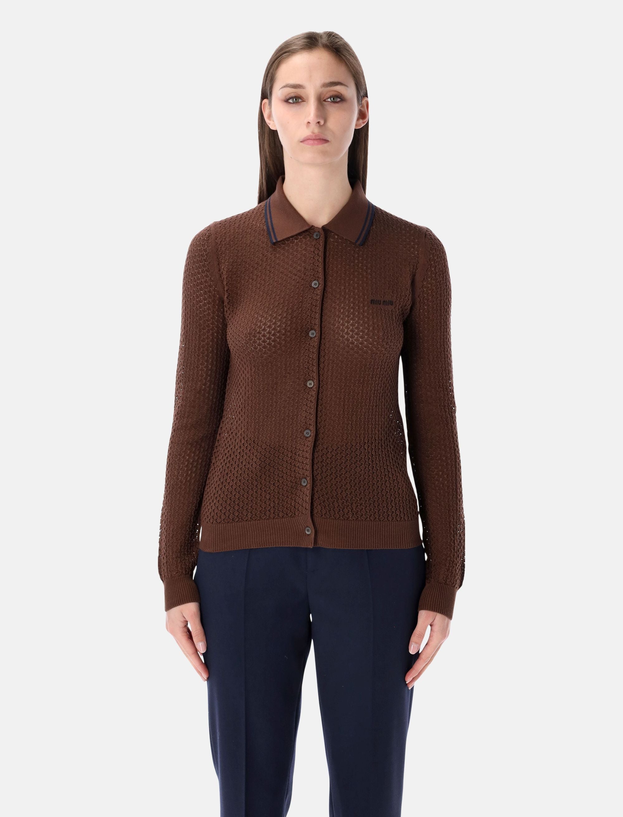 Cotton Cardigan With Lacy Knit Motif Miu miu – Гарантія оригінальності – боковий вид