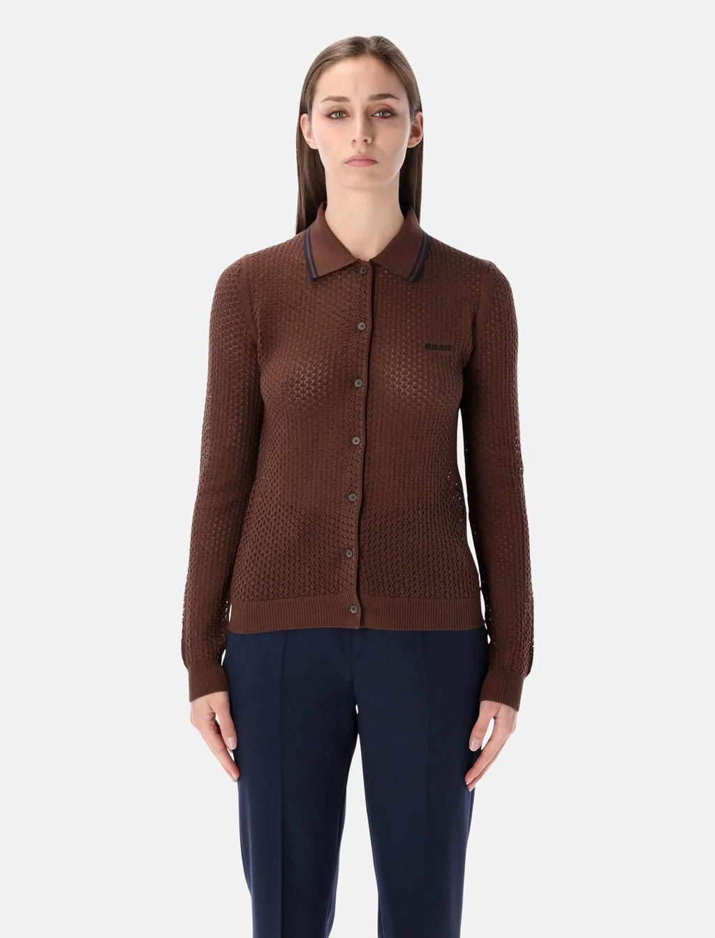 Cotton Cardigan With Lacy Knit Motif Miu miu – Гарантія оригінальності – боковий вид
