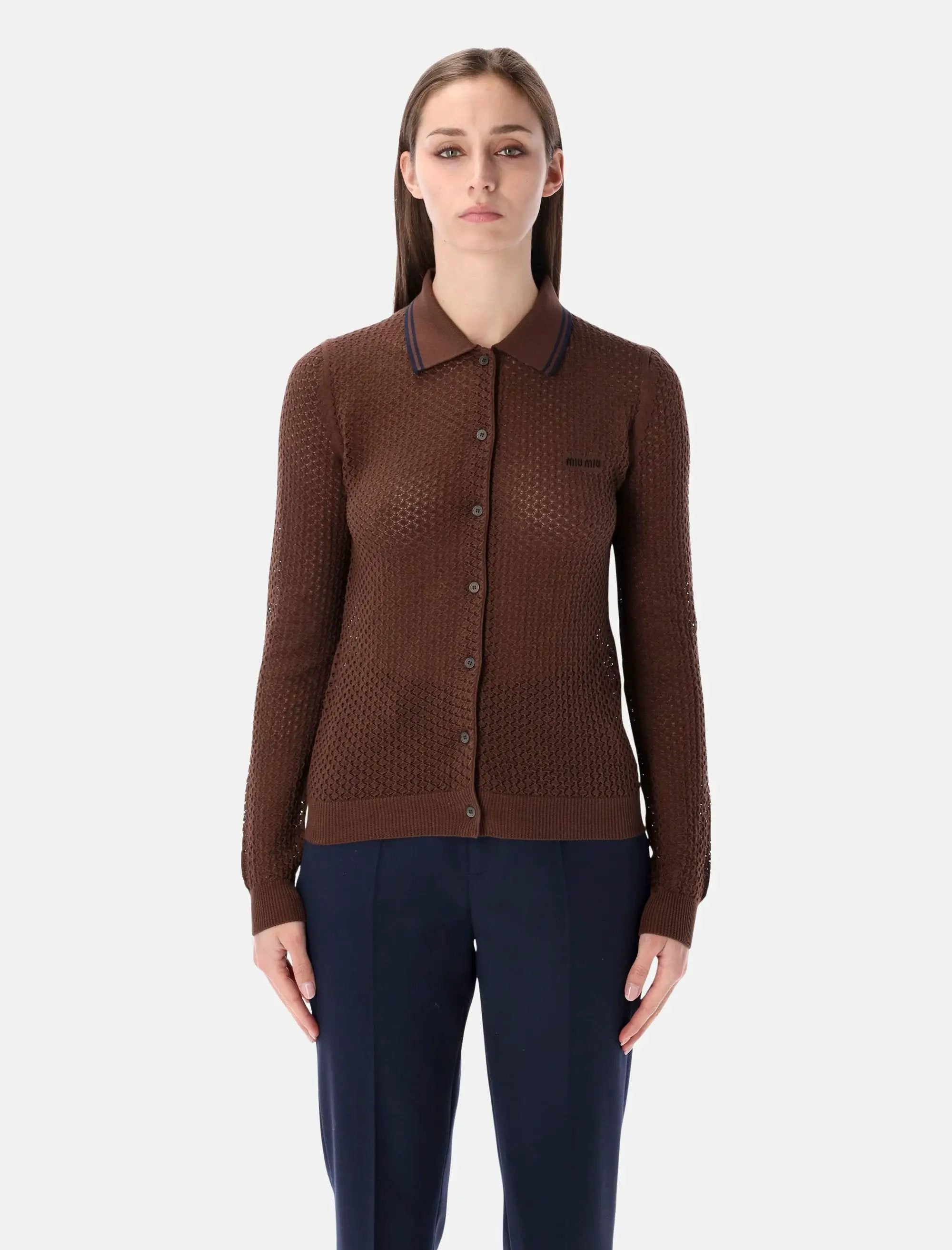 Cotton Cardigan With Lacy Knit Motif Miu miu – Гарантія оригінальності – боковий вид