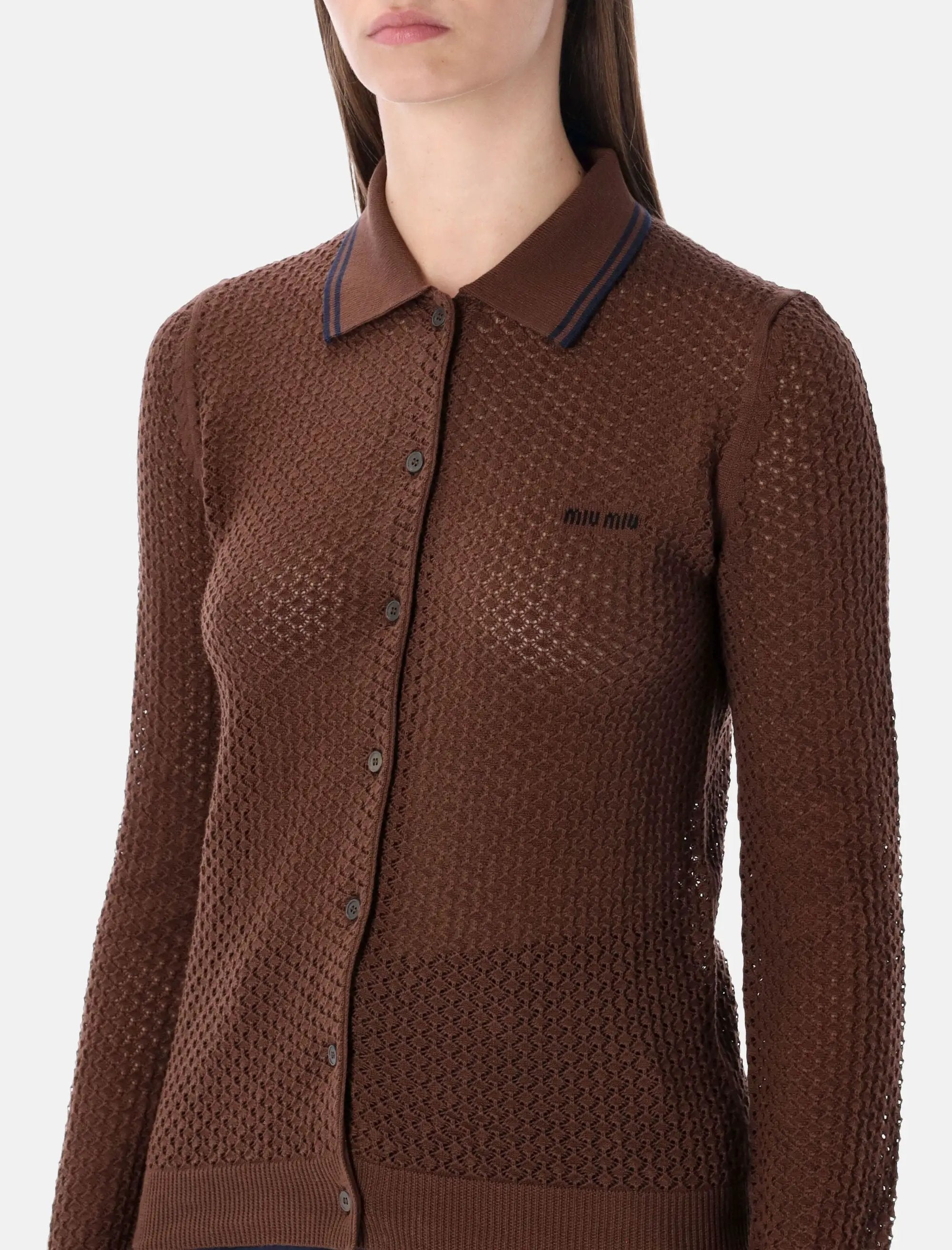 Cotton Cardigan With Lacy Knit Motif Miu miu – Гарантія оригінальності – детальний вид