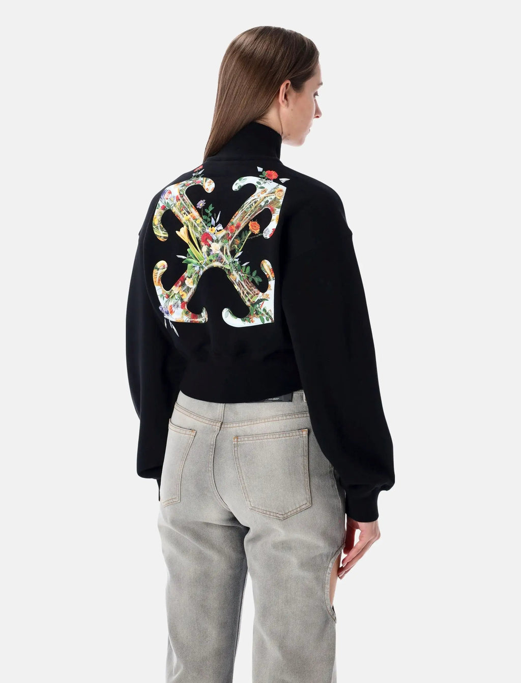 Black Crop Zip Fleece With Arrow Glass Print Off-white оригінал – Купити в Україні – вид ззаду