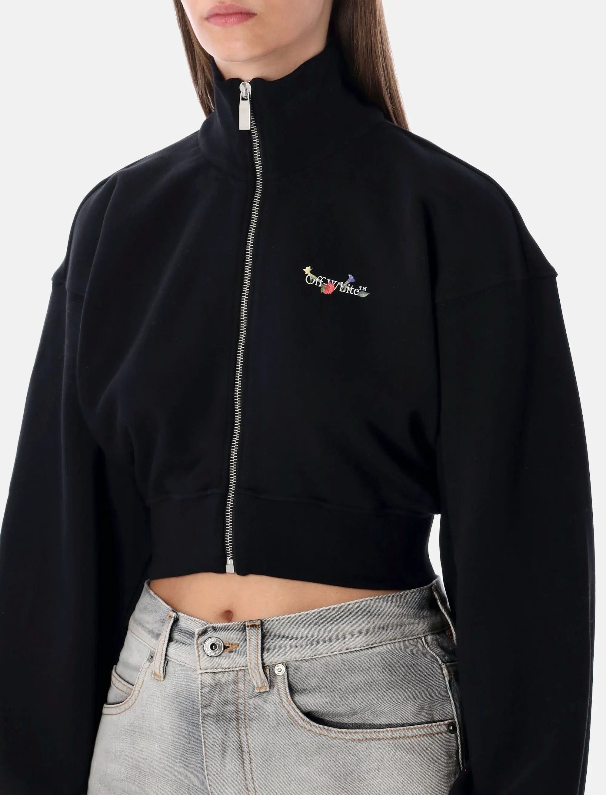 Black Crop Zip Fleece With Arrow Glass Print Off-white оригінал – Купити в Україні – детальний вид