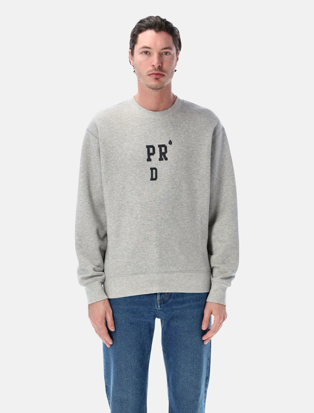 Fleece Crewneck Sweatshirt Men Light Grey Logo Patch Detail Prada – Гарантія оригінальності – боковий вид