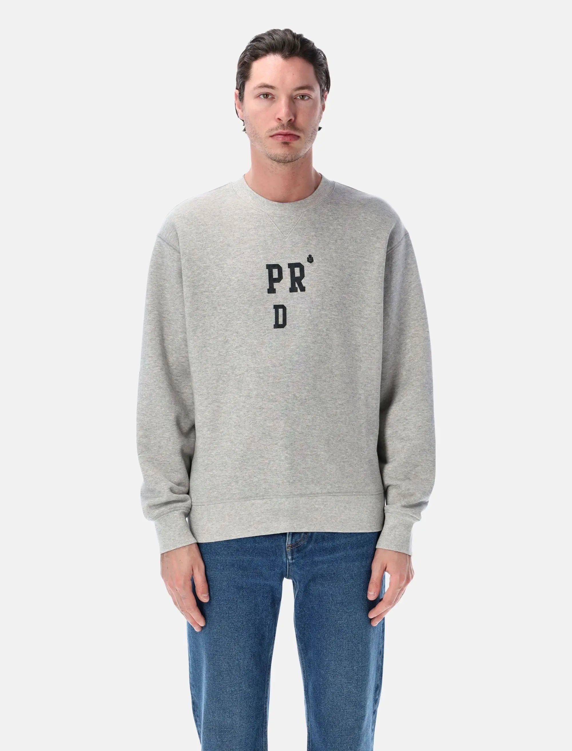 Fleece Crewneck Sweatshirt Men Light Grey Logo Patch Detail Prada – Гарантія оригінальності – боковий вид