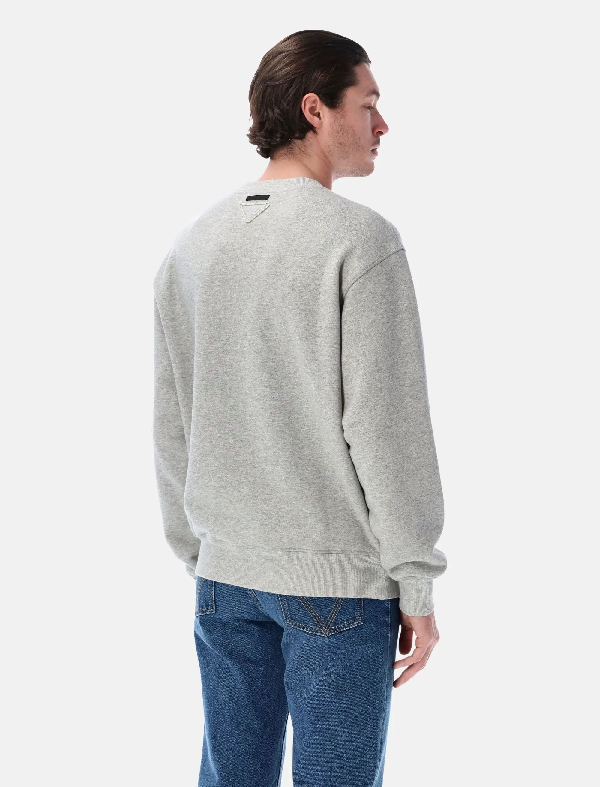 Fleece Crewneck Sweatshirt Men Light Grey Logo Patch Detail Prada – Гарантія оригінальності – вид ззаду