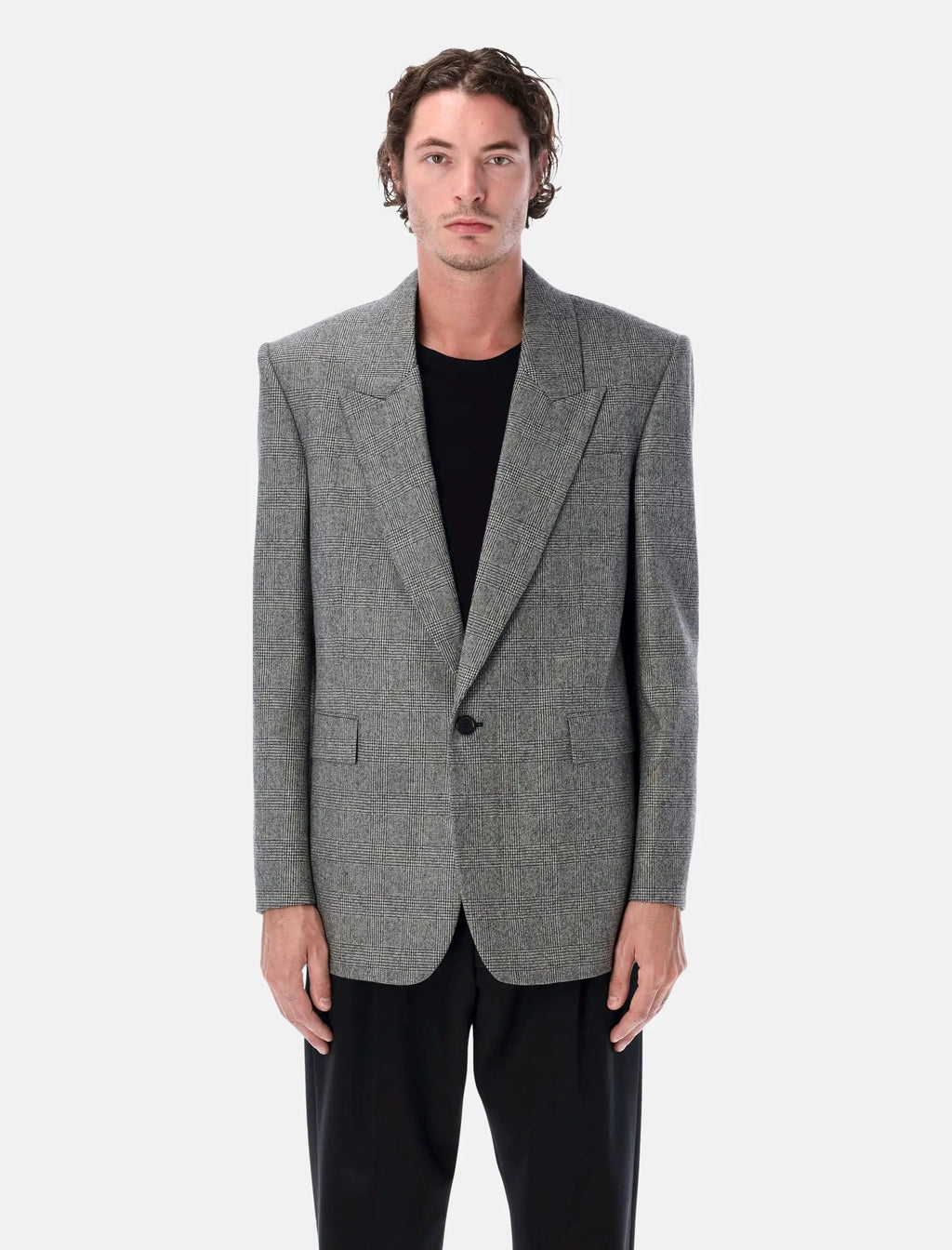 Prince Of Wales Wool Single Breasted Blazer Saint laurent – Гарантія оригінальності – боковий вид