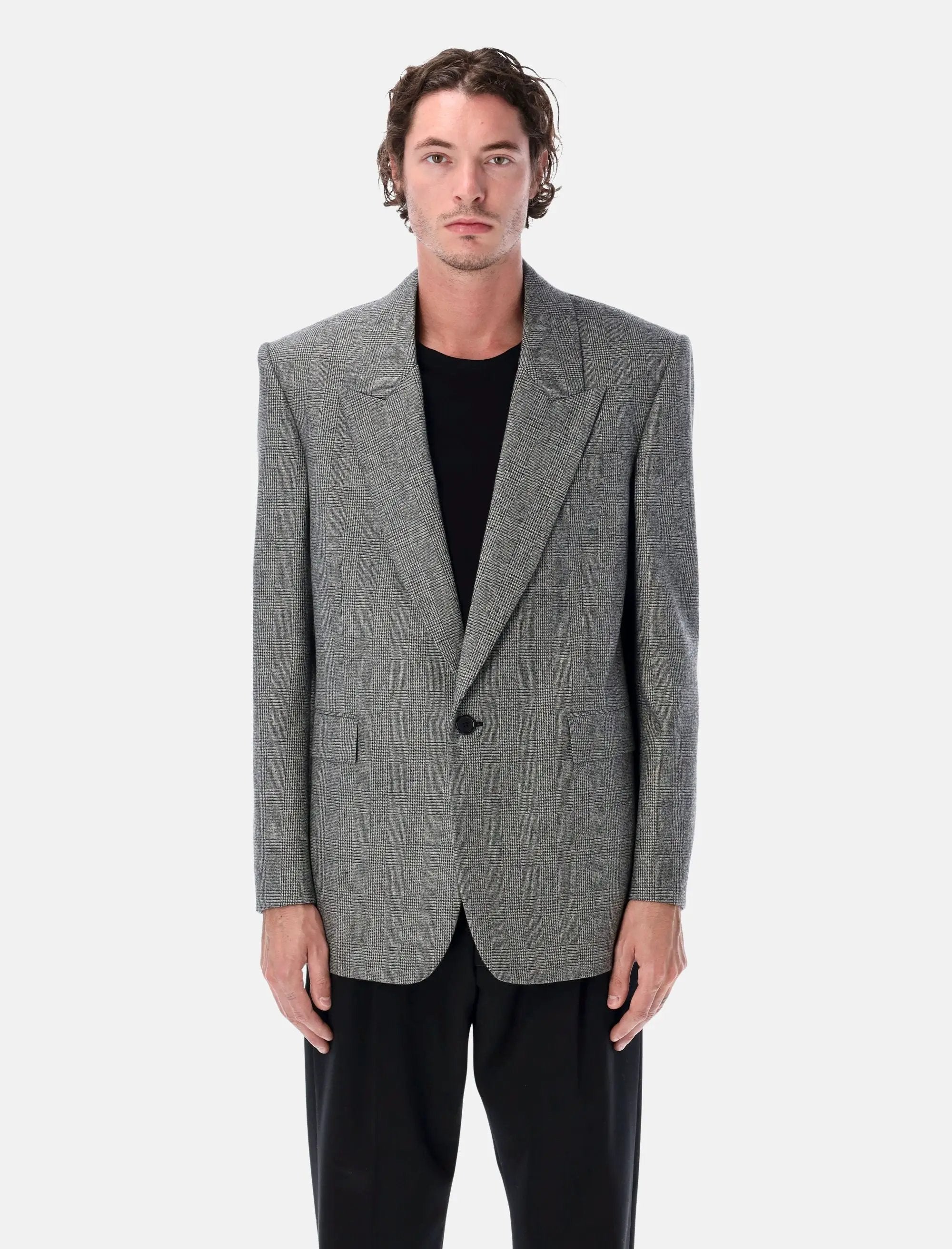 Prince Of Wales Wool Single Breasted Blazer Saint laurent – Гарантія оригінальності – боковий вид
