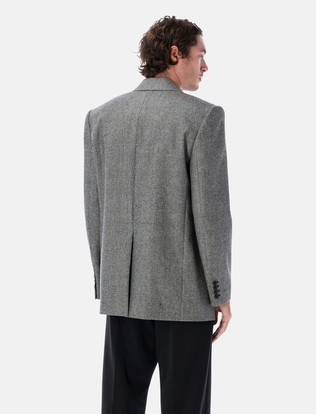 Prince Of Wales Wool Single Breasted Blazer Saint laurent – Гарантія оригінальності – вид ззаду