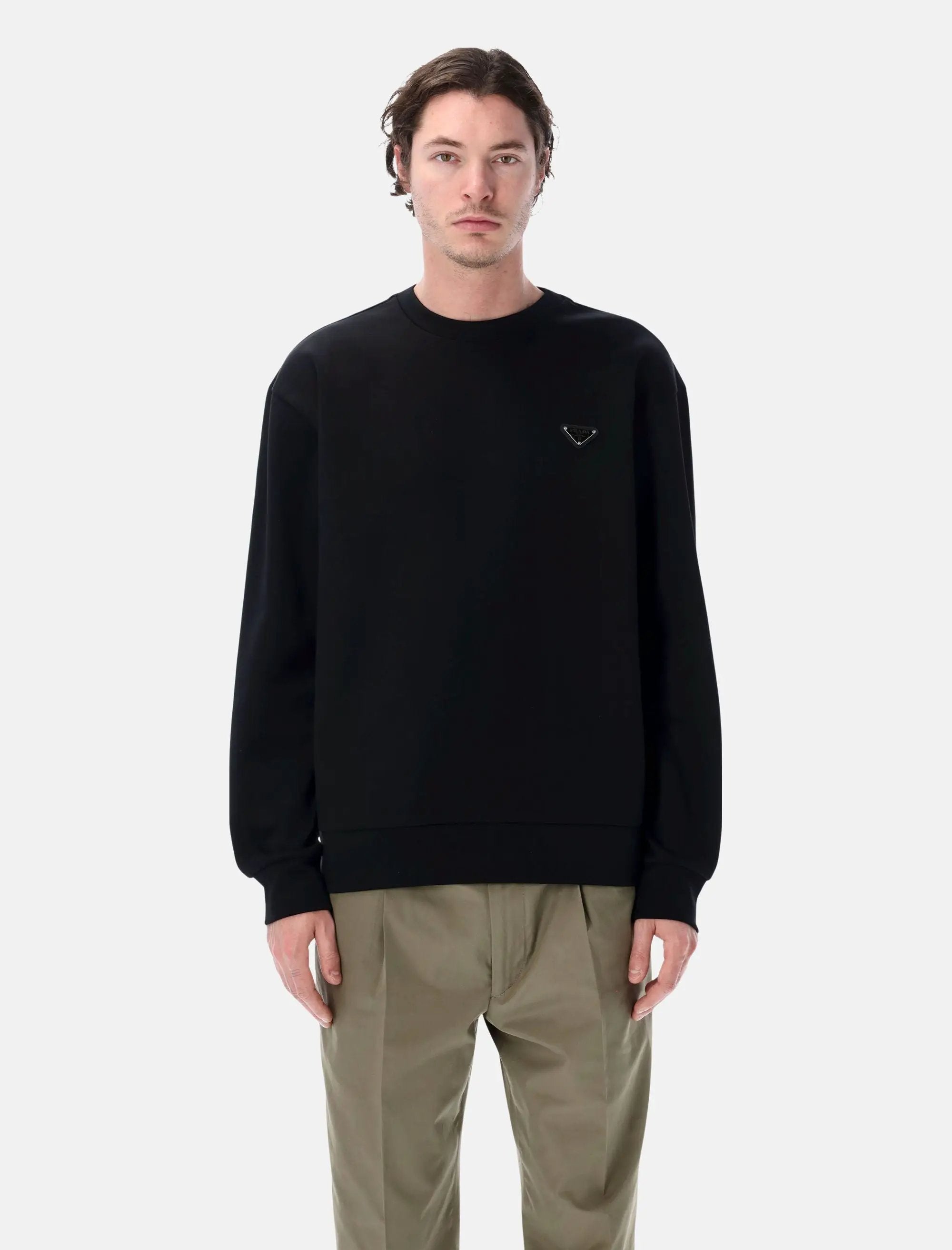 Оригінальна Technical Cotton Black Sweatshirt Prada – боковий вид