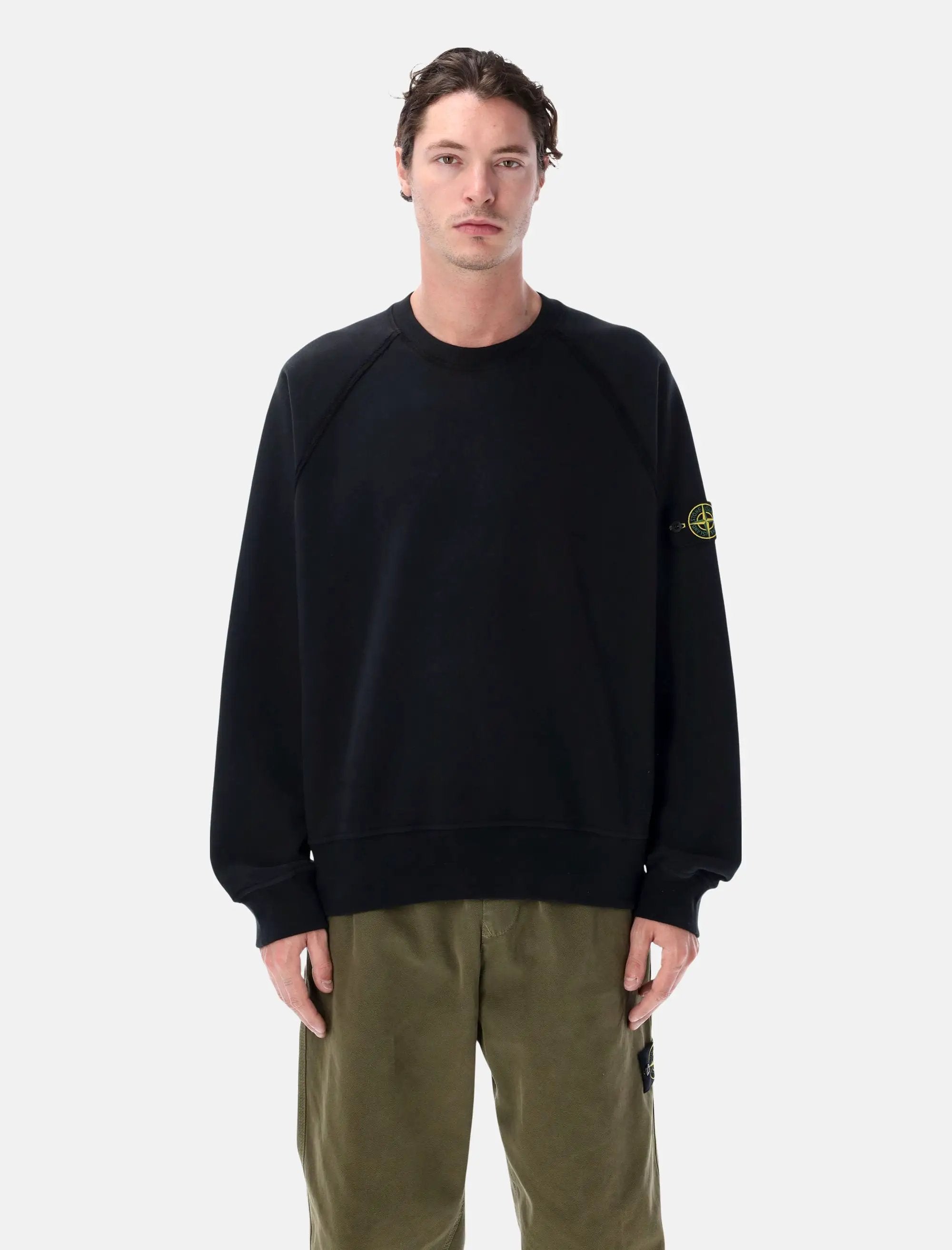 Oversized Crewneck Sweatshirt In Brushed Organic Cotton Stone island оригінал – Купити в Україні – боковий вид