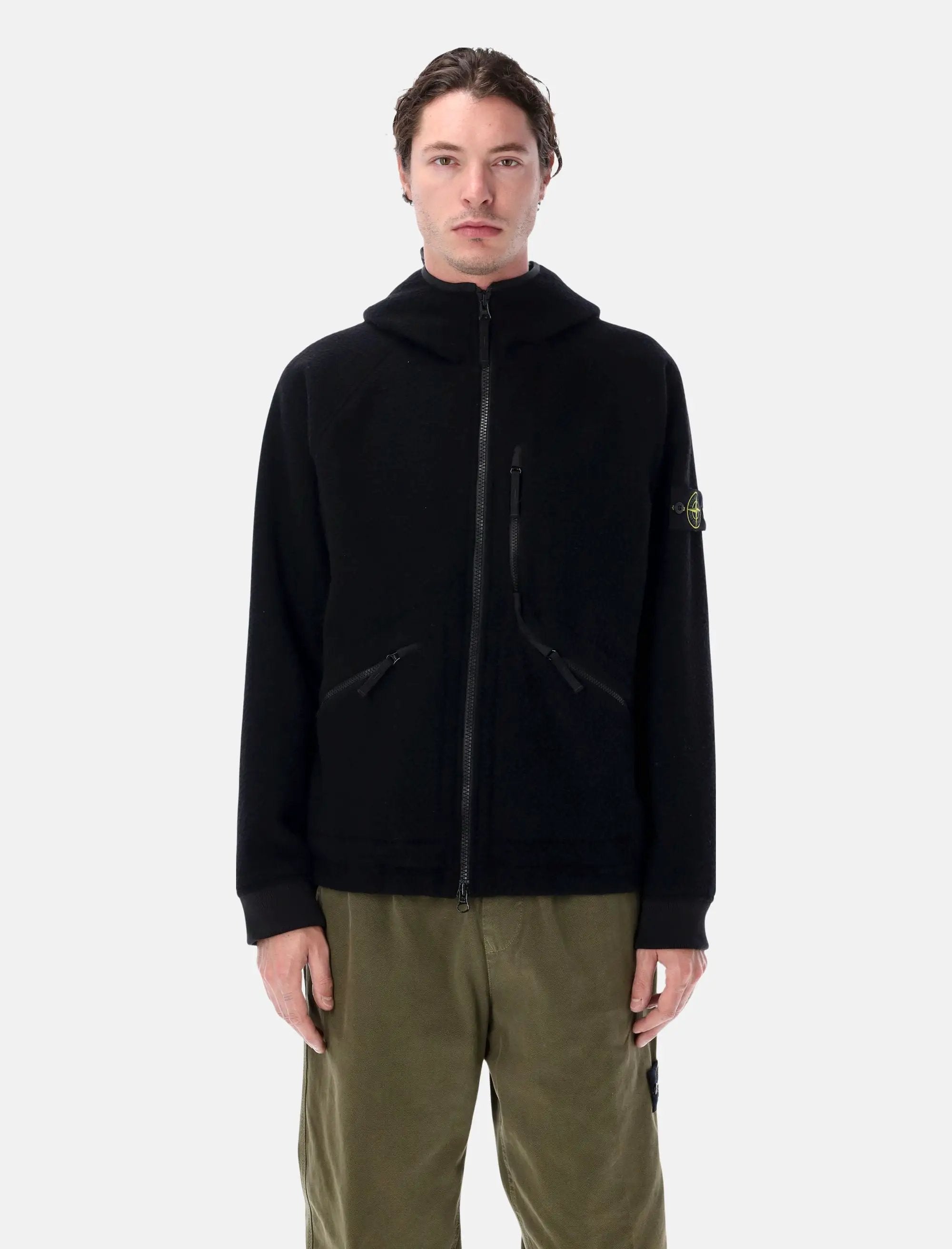 Оригінальна Hooded Jacket In Ratteened Wool Nylon Stone island – боковий вид