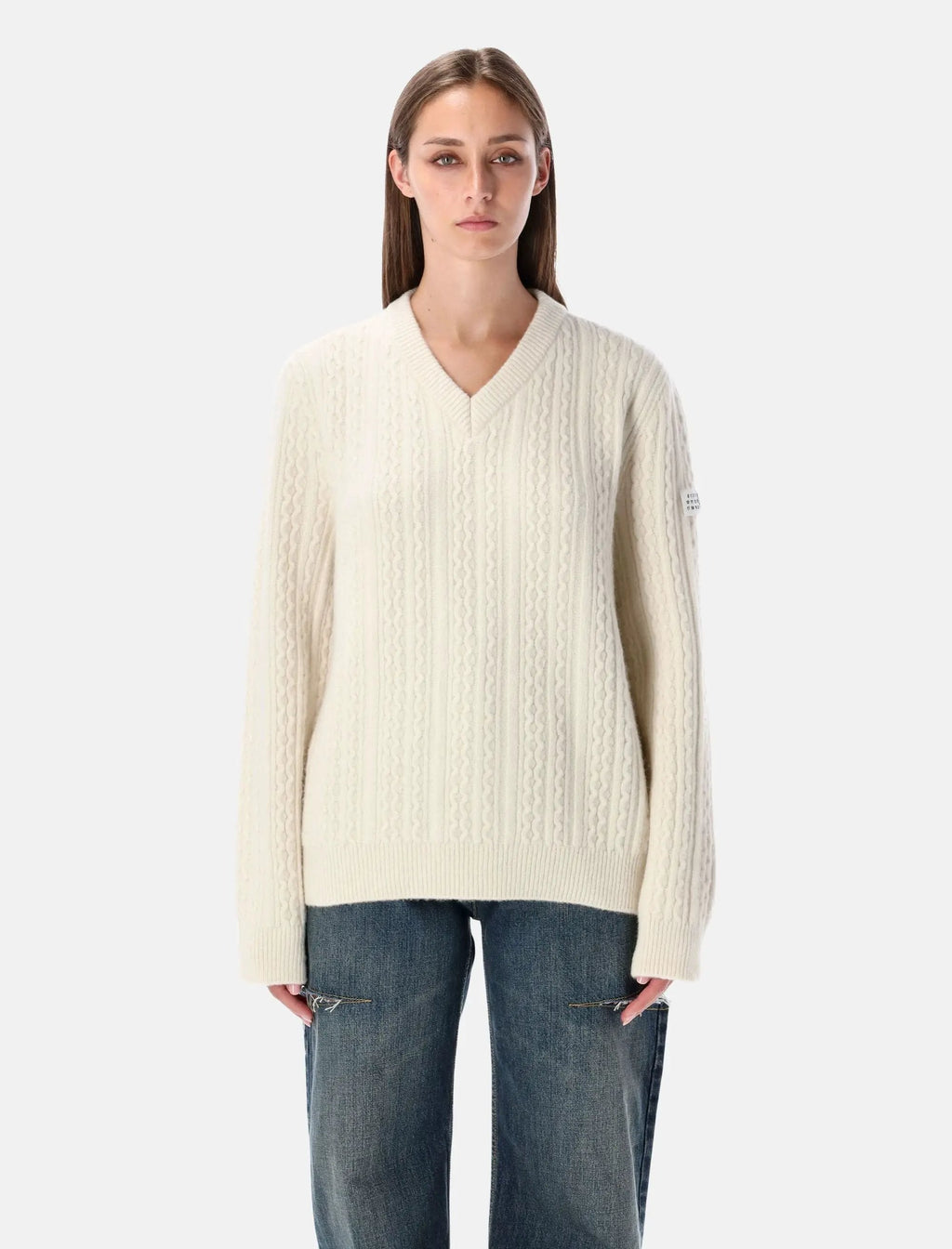Wool Blend Cable Knit V Neck Sweater Maison margiela – Гарантія оригінальності – боковий вид
