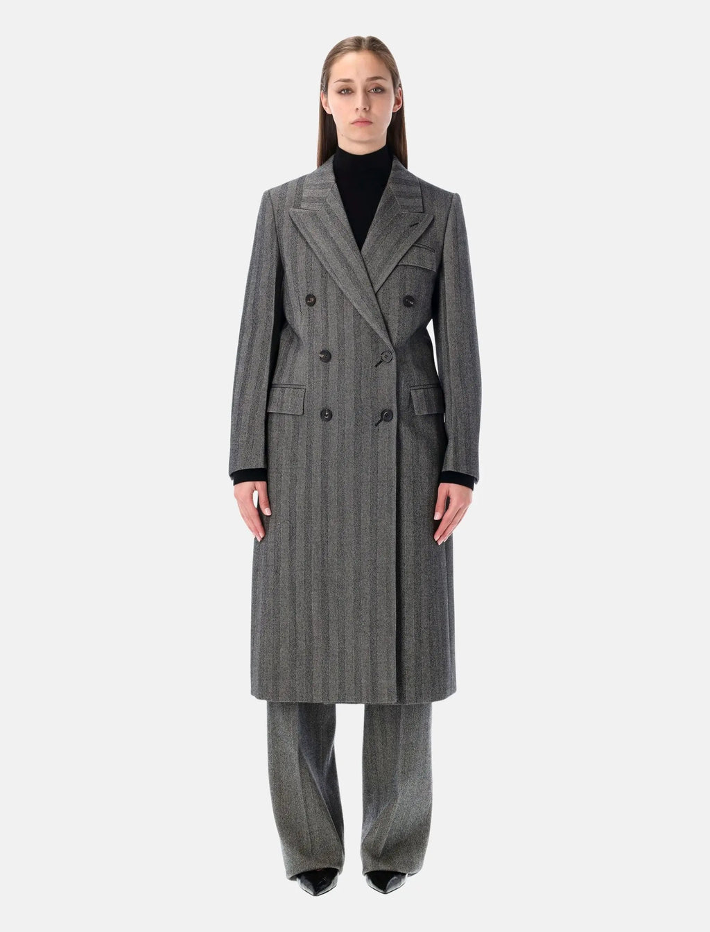 Oversized Double Breasted Chevron Wool Coat Salvatore ferragamo оригінал – Купити в Україні – боковий вид