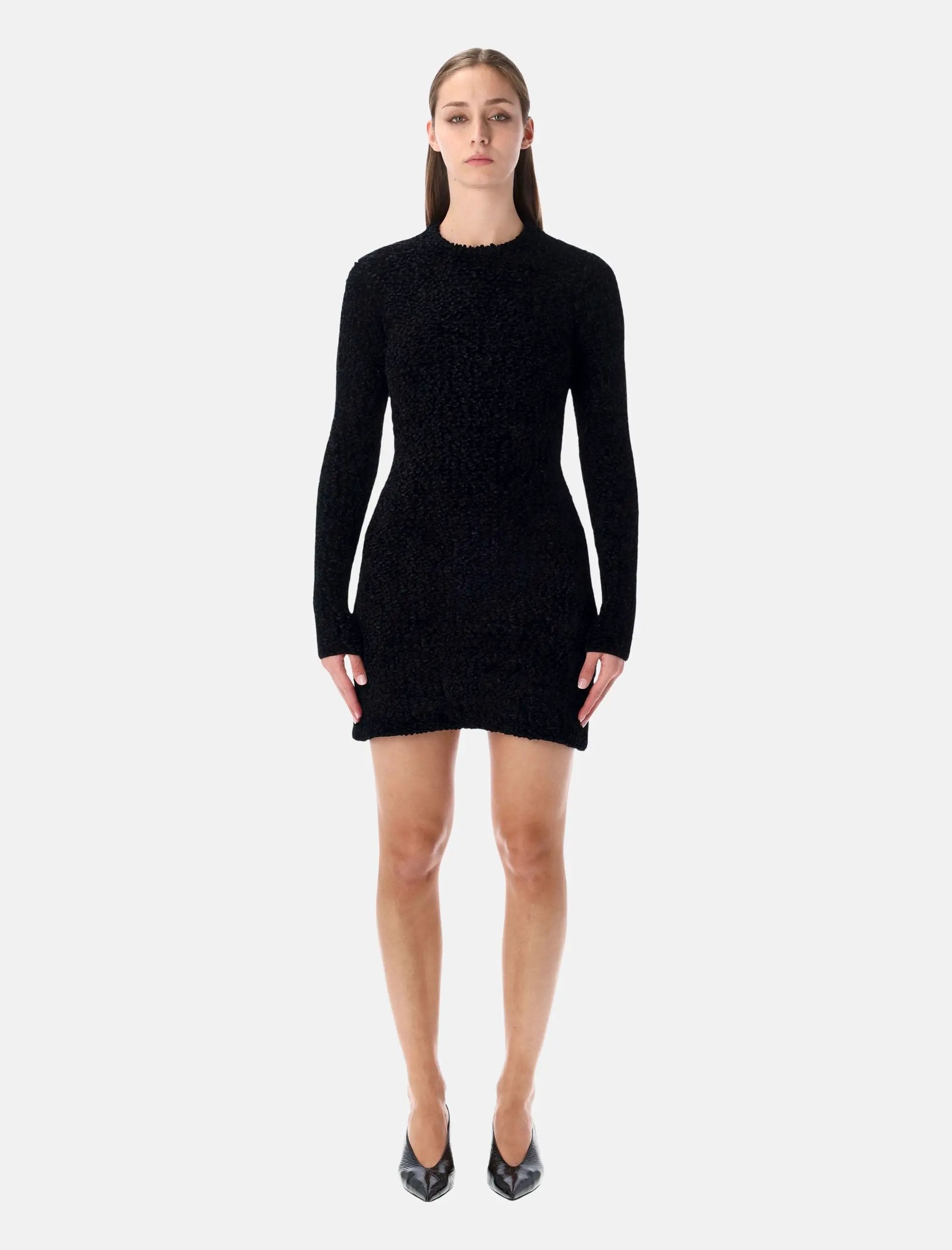 Оригінальна Black Short Astrakhan Effect Knit Dress Salvatore ferragamo – боковий вид