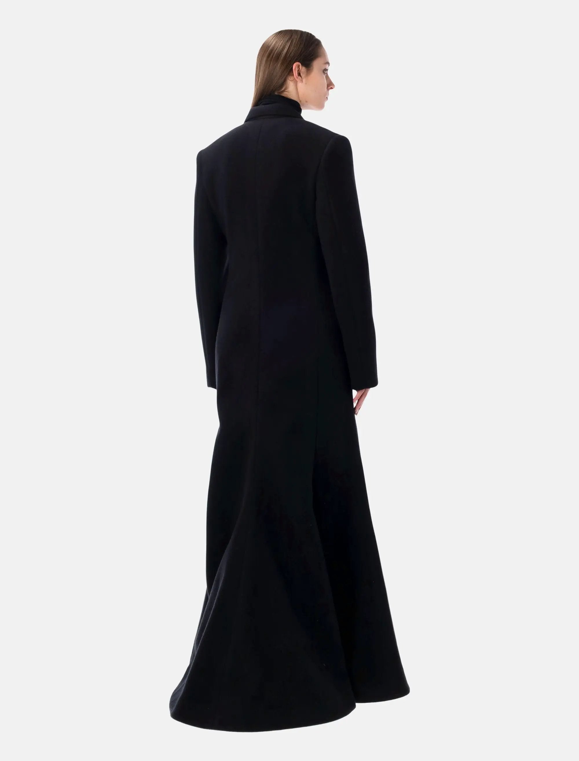 Black Wool Maxi Godet Coat Balenciaga – Гарантія оригінальності – вид ззаду