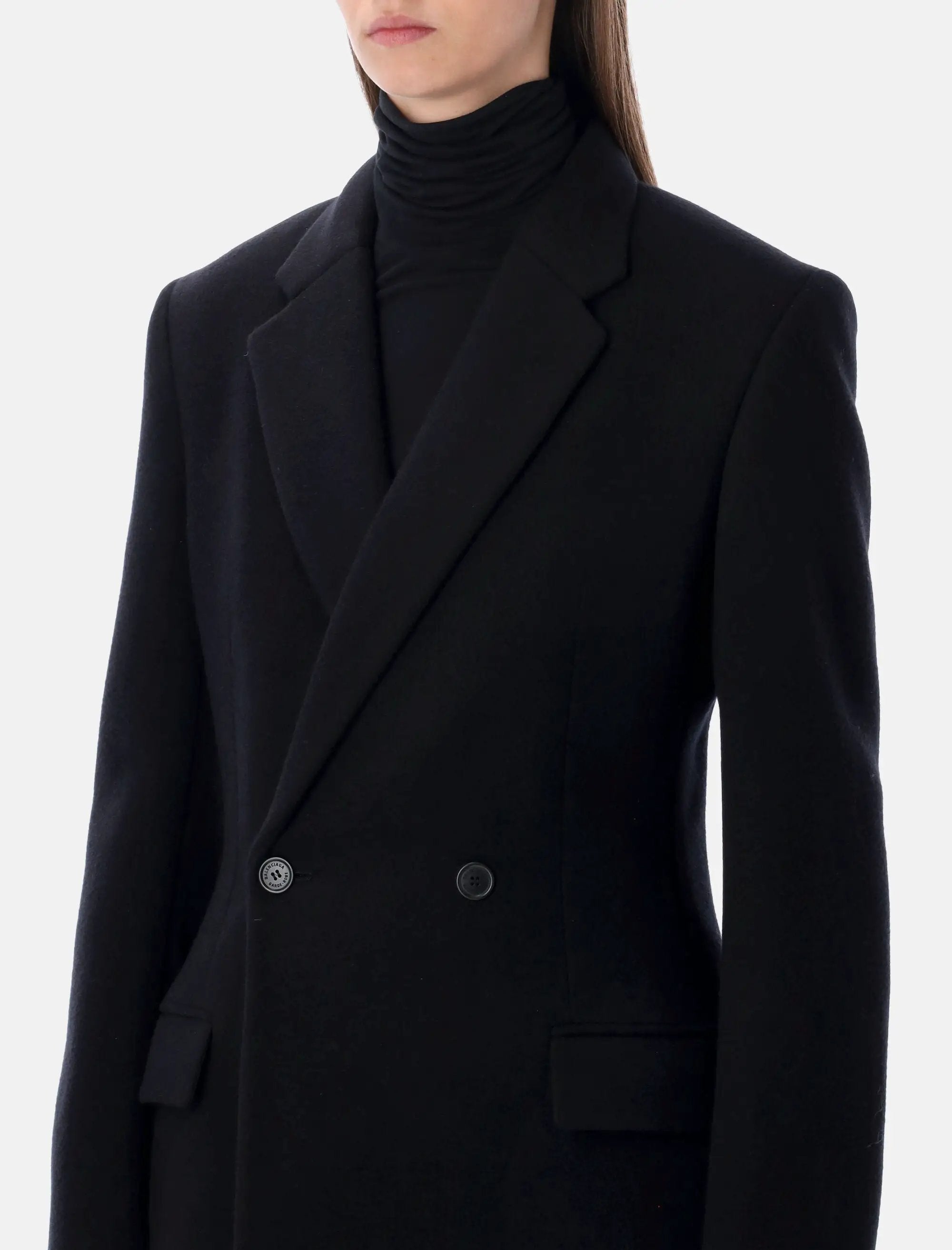 Black Wool Maxi Godet Coat Balenciaga – Гарантія оригінальності – детальний вид