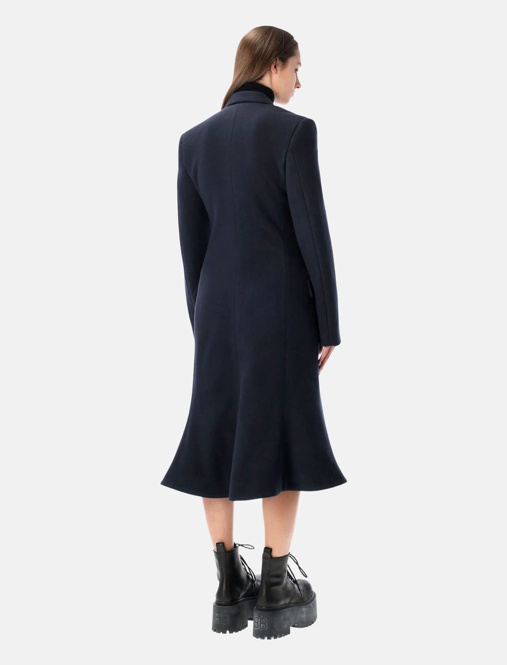 Navy Brushed Wool MIDI Godet Coat Balenciaga оригінал – Купити в Україні – вид ззаду