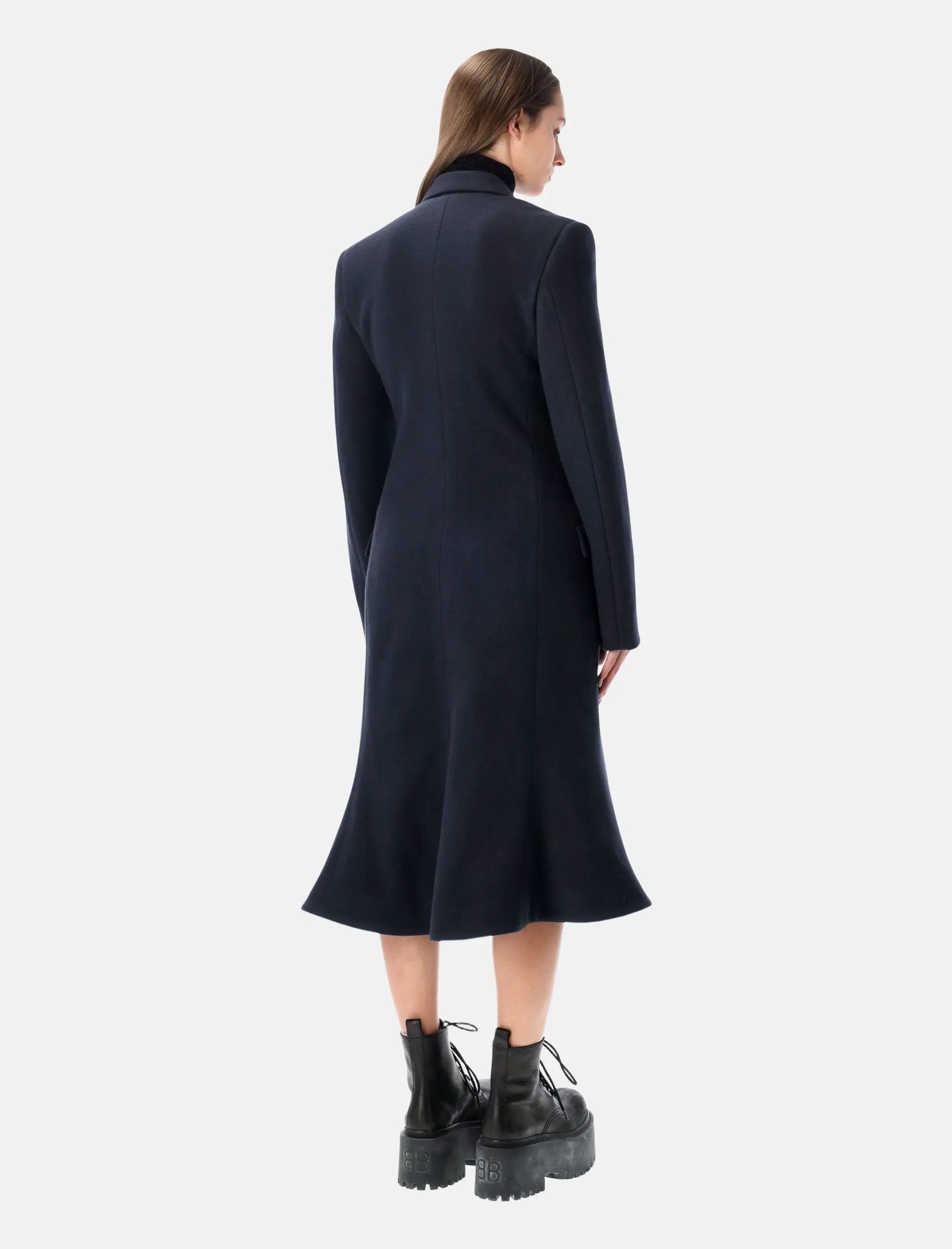 Navy Brushed Wool MIDI Godet Coat Balenciaga оригінал – Купити в Україні – вид ззаду