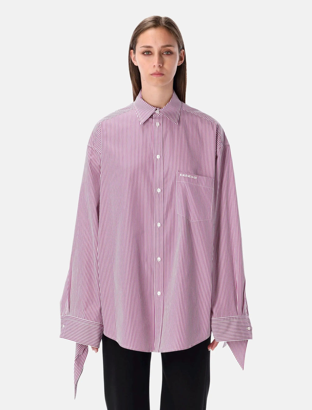 Оригінальна Oversized Striped Cotton Shirt With Knotted Cuffs Balenciaga – боковий вид
