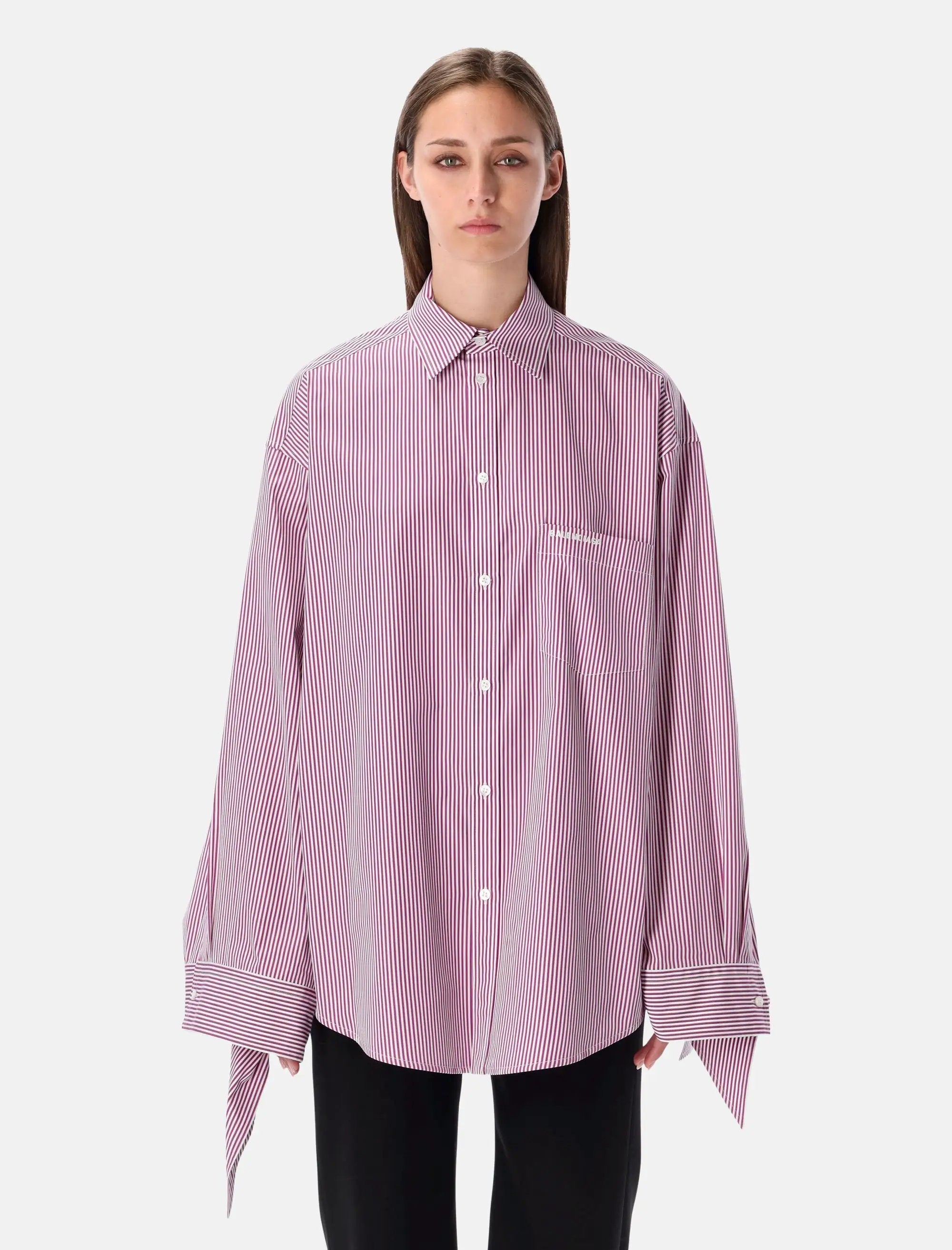 Оригінальна Oversized Striped Cotton Shirt With Knotted Cuffs Balenciaga – боковий вид