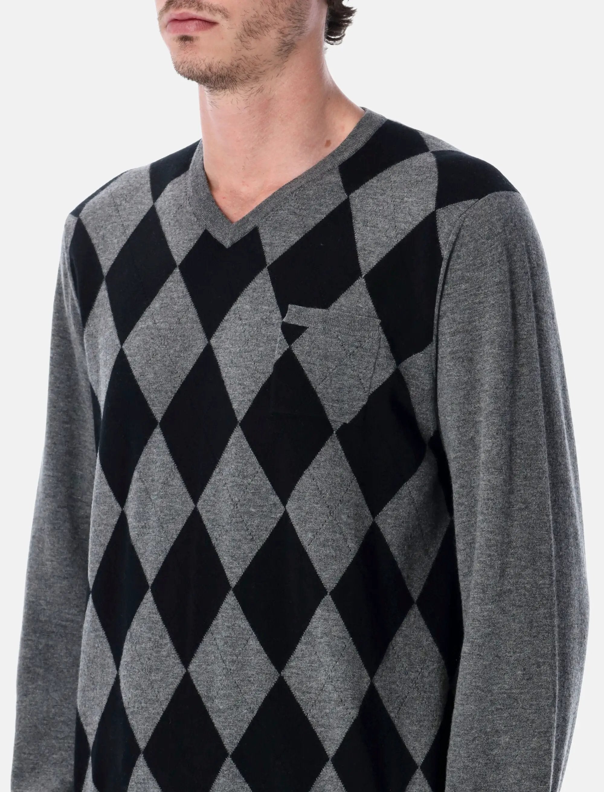 Grey Virgin Wool Argyle V Neck Sweater Salvatore ferragamo оригінал – Купити в Україні – детальний вид