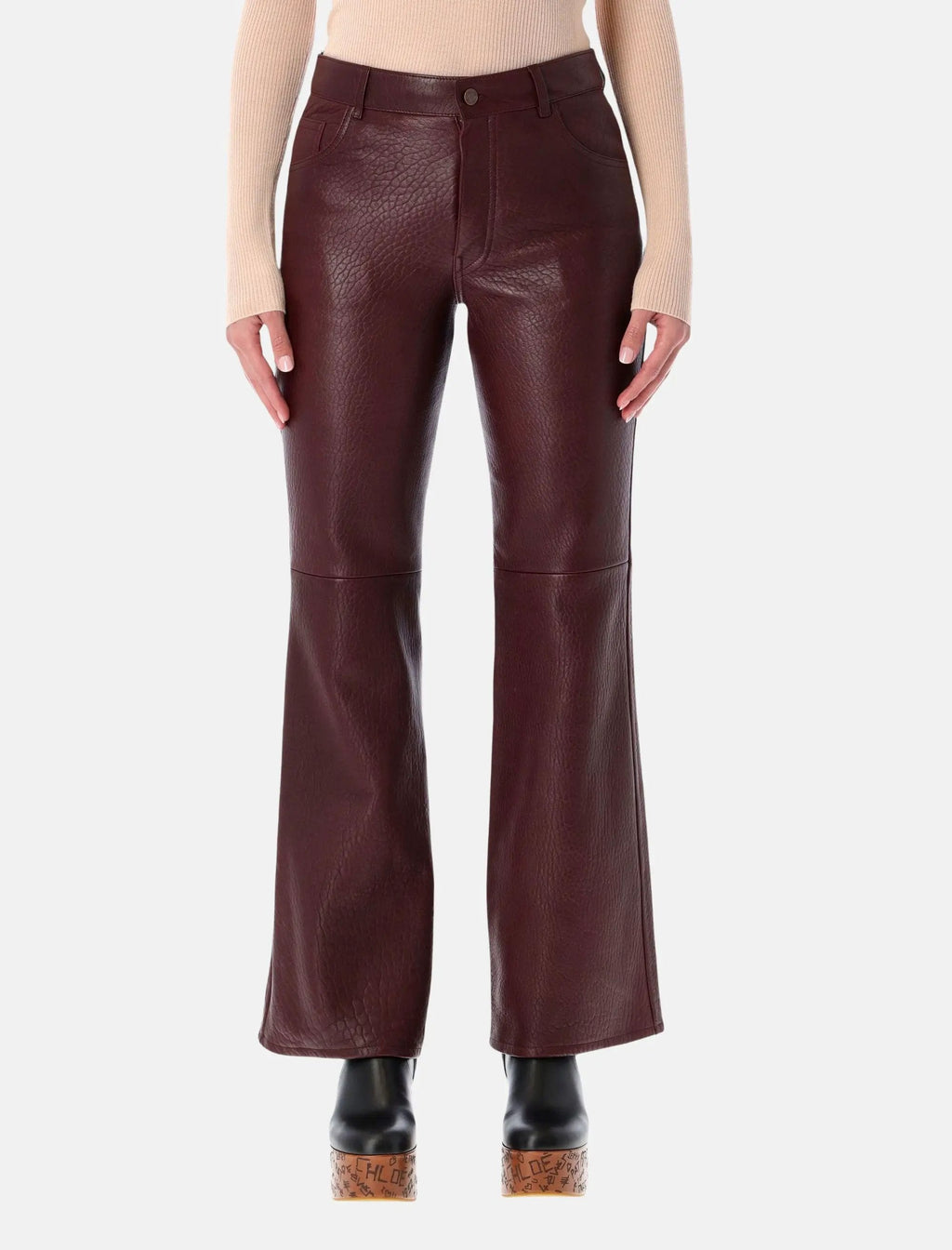 Оригінальна Flared Textured Lambskin Leather Trousers Chloe – боковий вид
