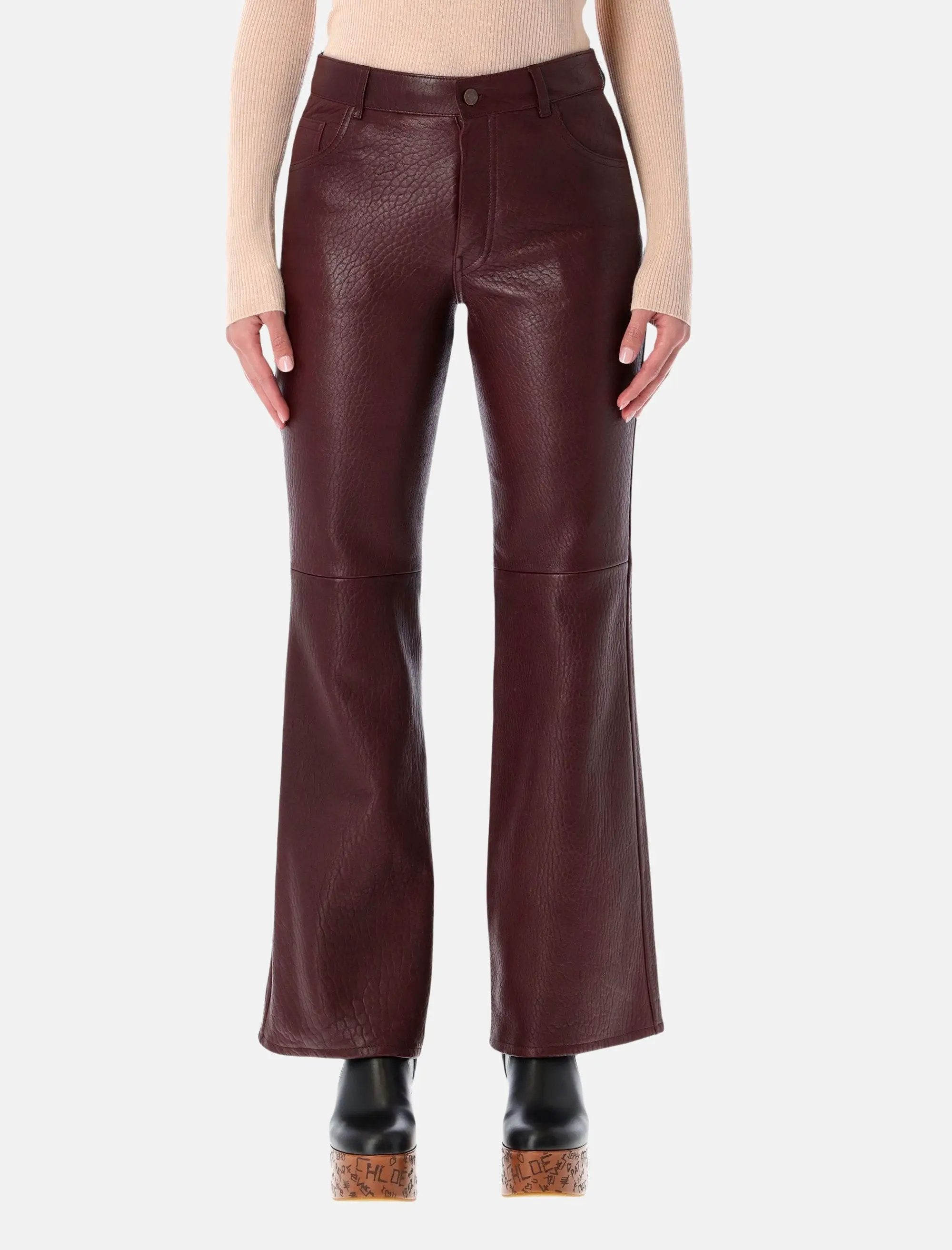 Оригінальна Flared Textured Lambskin Leather Trousers Chloe – боковий вид