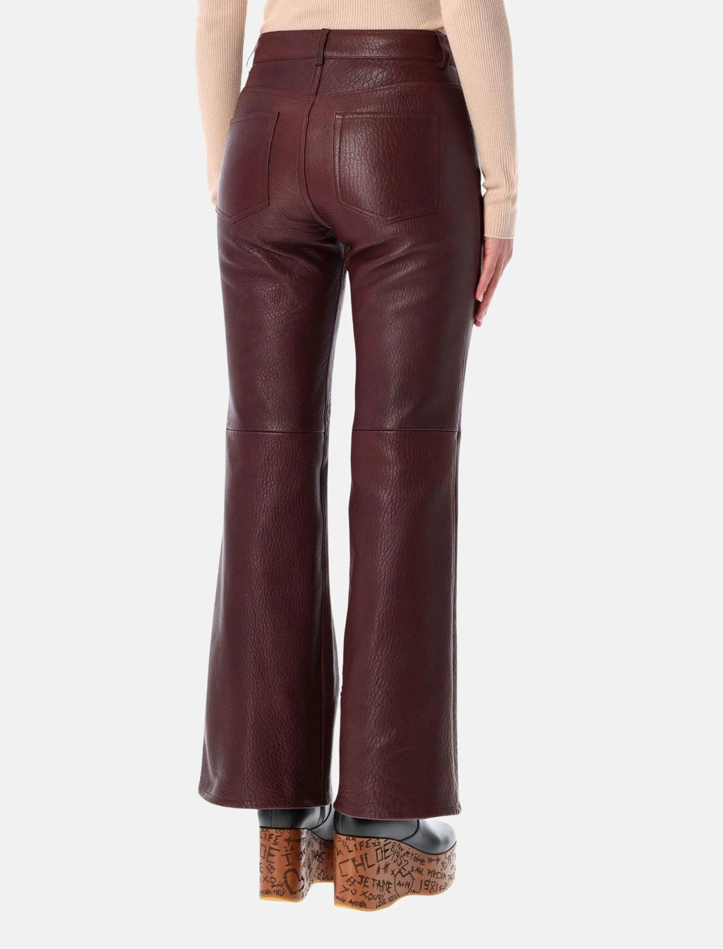 Оригінальна Flared Textured Lambskin Leather Trousers Chloe – вид ззаду