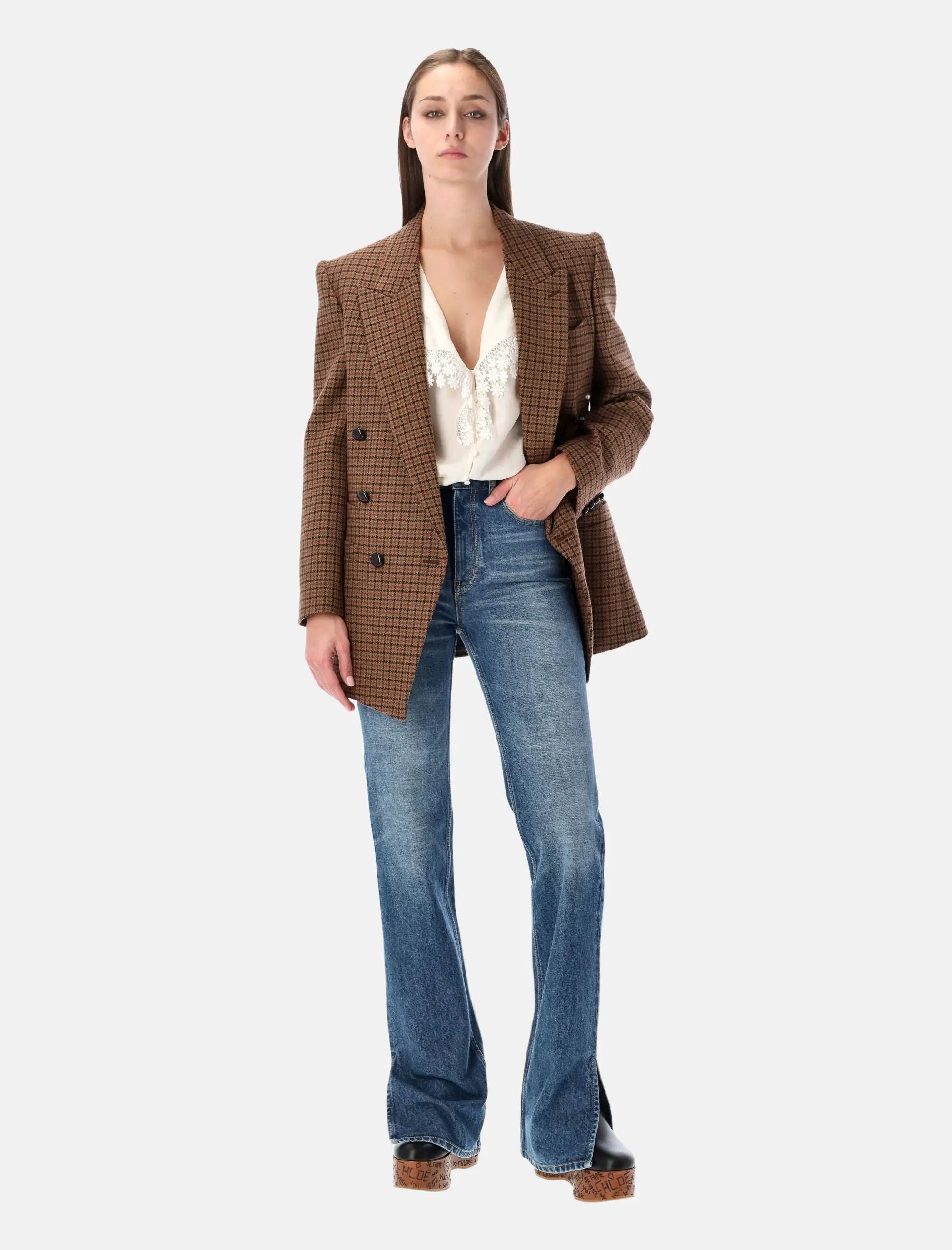 Оригінальна Floral Lace Trim Jacquard Silk Blouse Chloe – вид ззаду