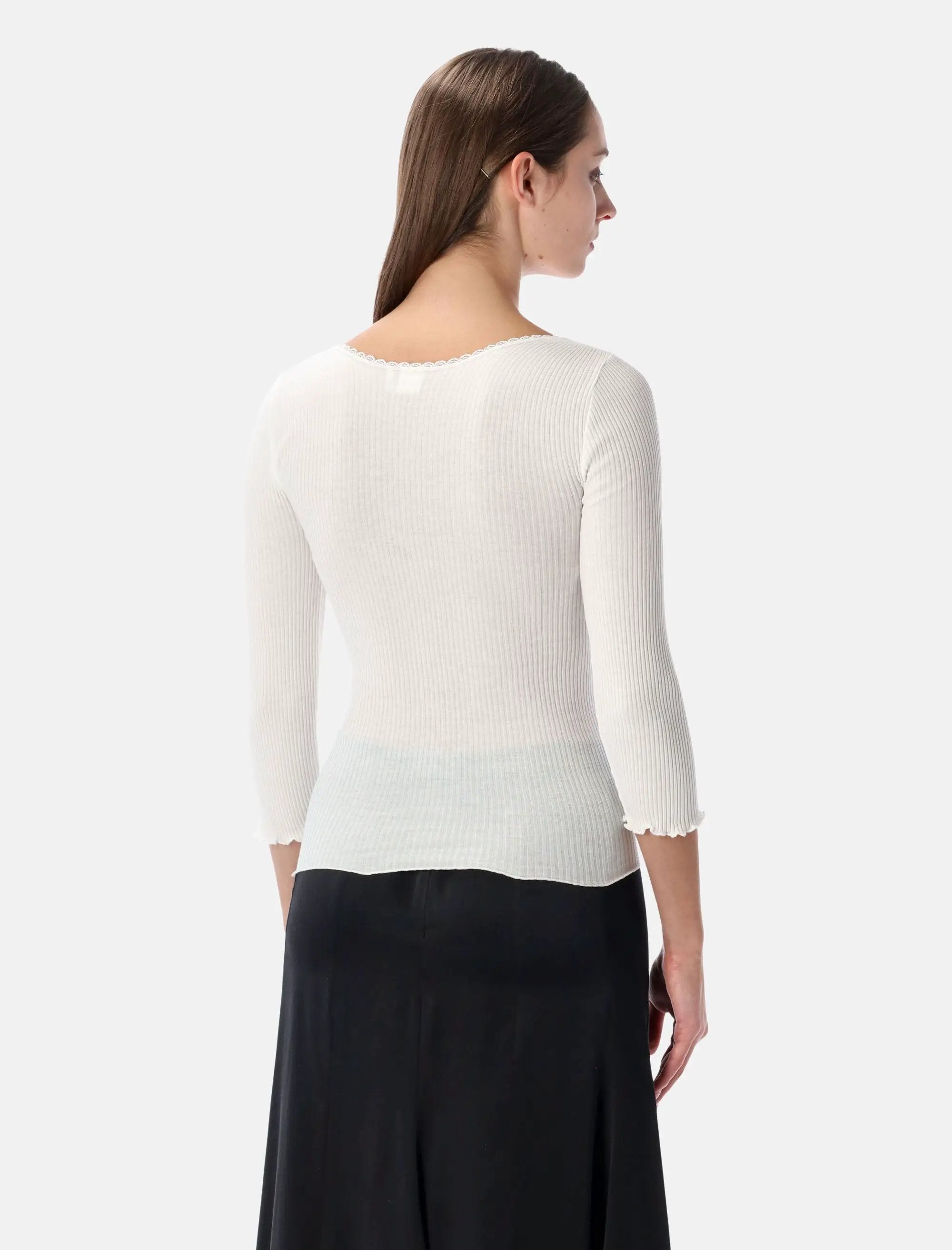 Fitted White Cotton Deep Neck Cardigan Chloe – Гарантія оригінальності – вид ззаду