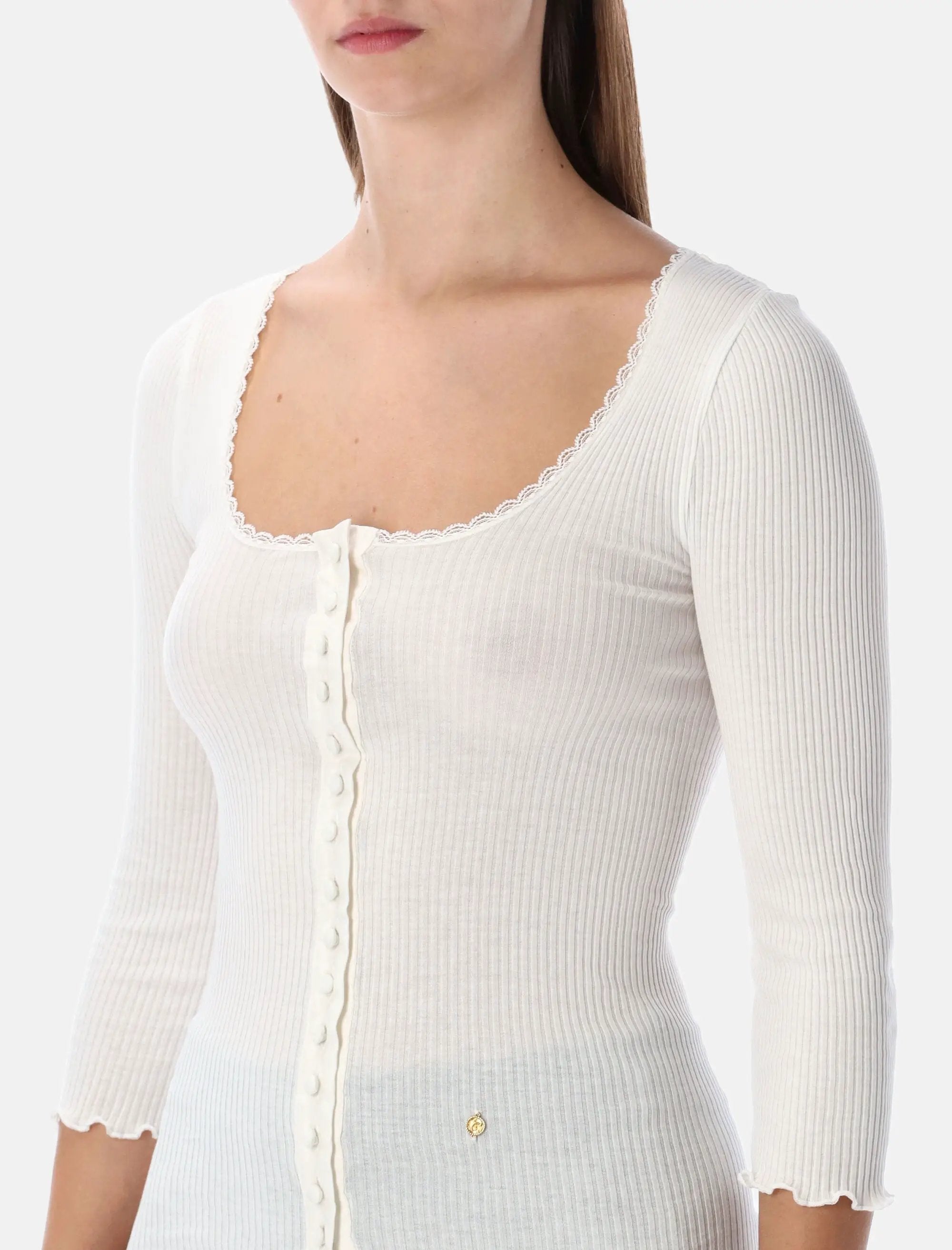 Fitted White Cotton Deep Neck Cardigan Chloe – Гарантія оригінальності – детальний вид