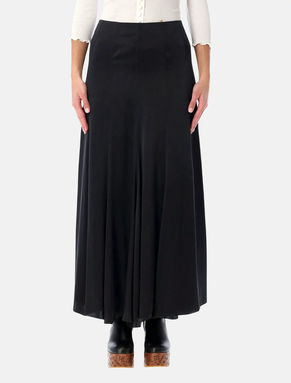 Black Silk Satin Maxi Skirt Chloe оригінал – Купити в Україні – боковий вид