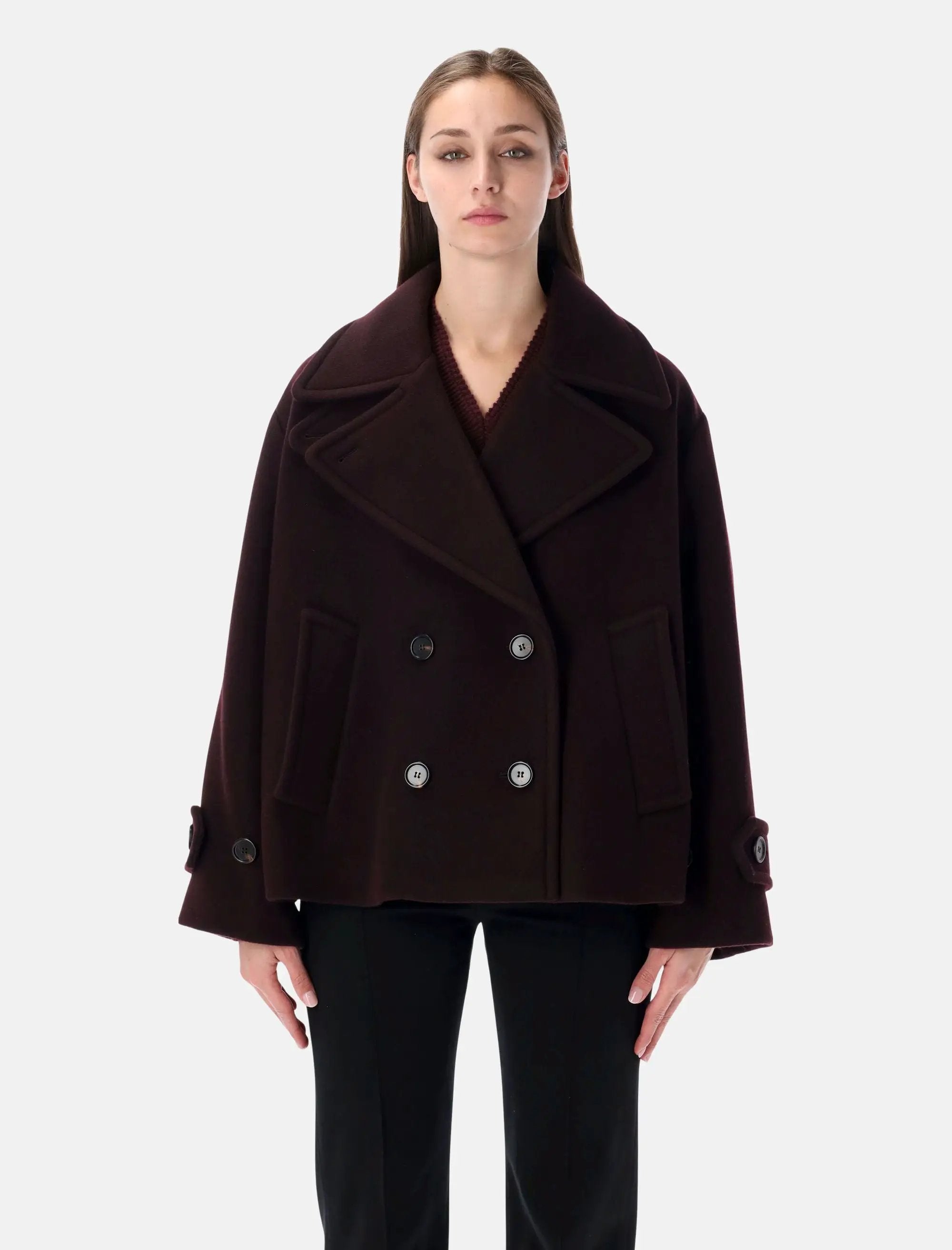 Short Double Breasted Wool Coat In Bordeaux Chloe оригінал – Купити в Україні – боковий вид