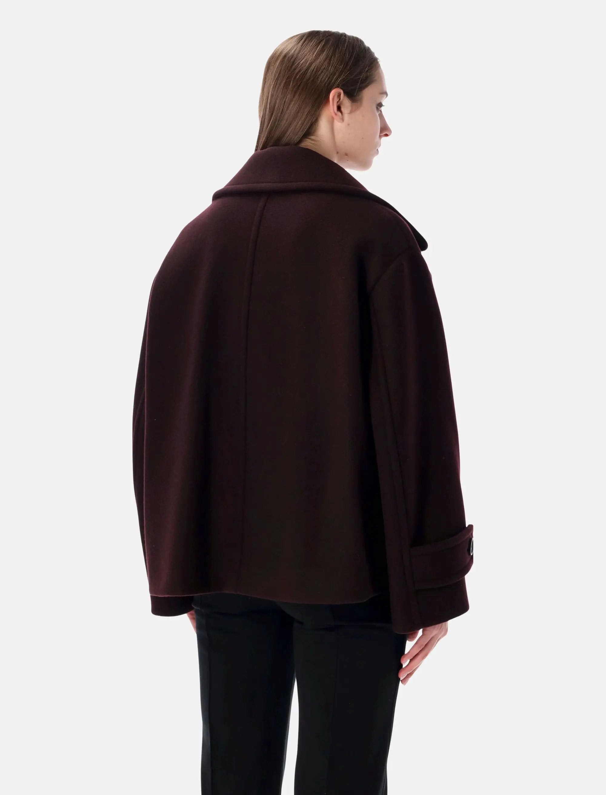Short Double Breasted Wool Coat In Bordeaux Chloe оригінал – Купити в Україні – вид ззаду