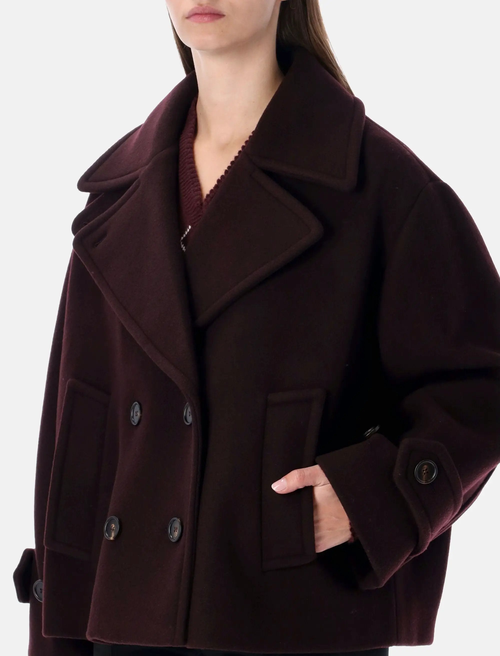 Short Double Breasted Wool Coat In Bordeaux Chloe оригінал – Купити в Україні – детальний вид