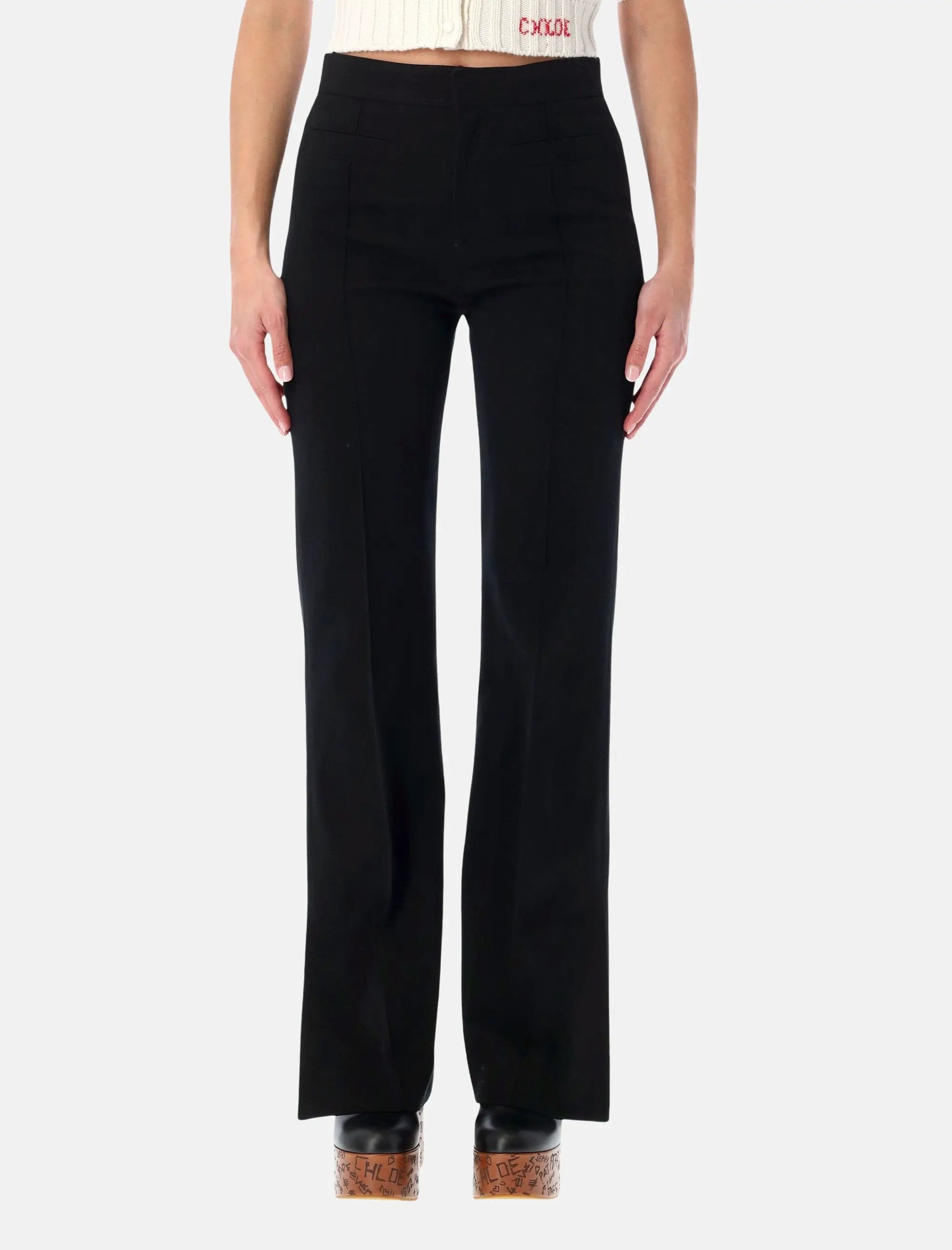 Black Herringbone Cotton Tailored Trousers Chloe – Гарантія оригінальності – боковий вид