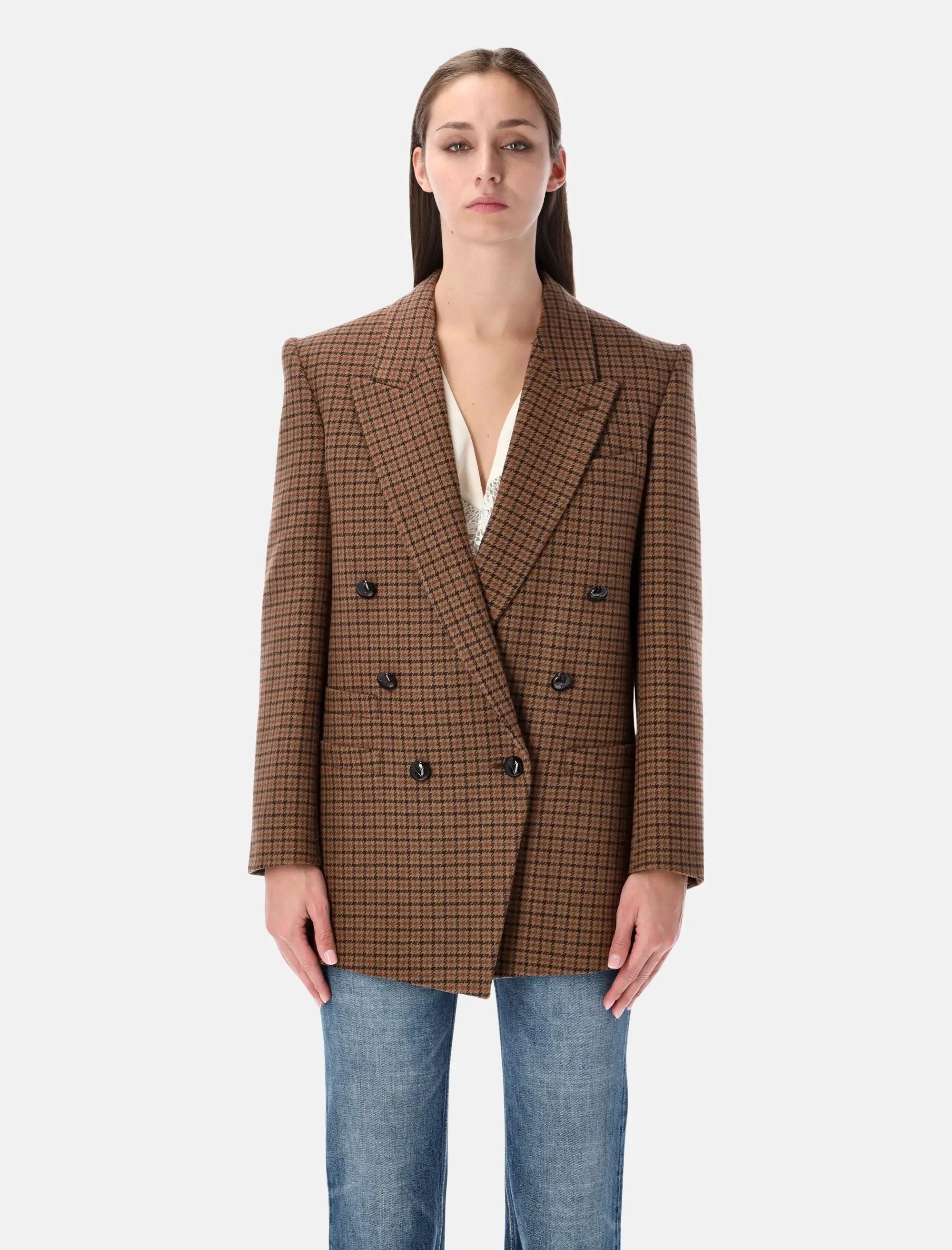 Double Breasted Houndstooth Wool Blazer Chloe – Гарантія оригінальності – боковий вид